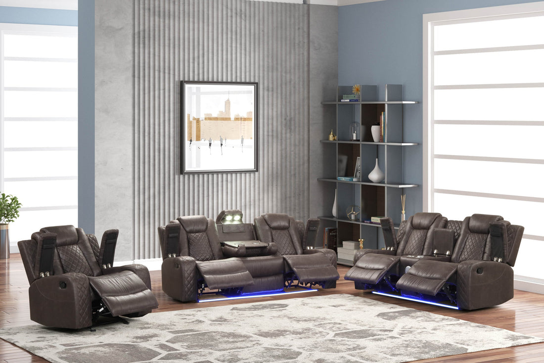 Luz Chocolate 3-Piece Reclining Living Room Set - Luz Chocolate - Bien Home Furniture &amp; Electronics