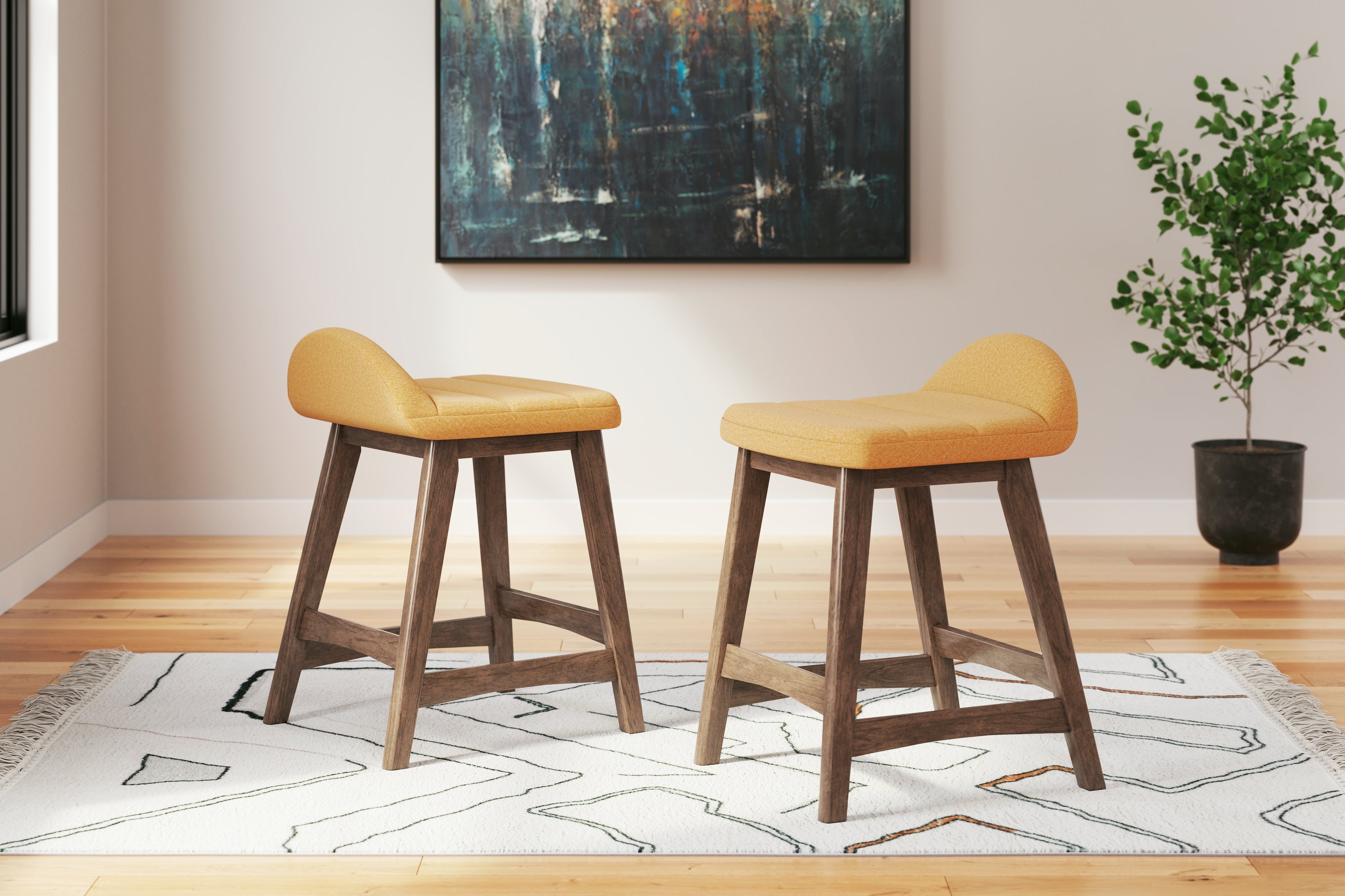 Lyncott Mustard/Brown Counter Height Barstool, Set of 2 - D615-424 - Bien Home Furniture & Electronics