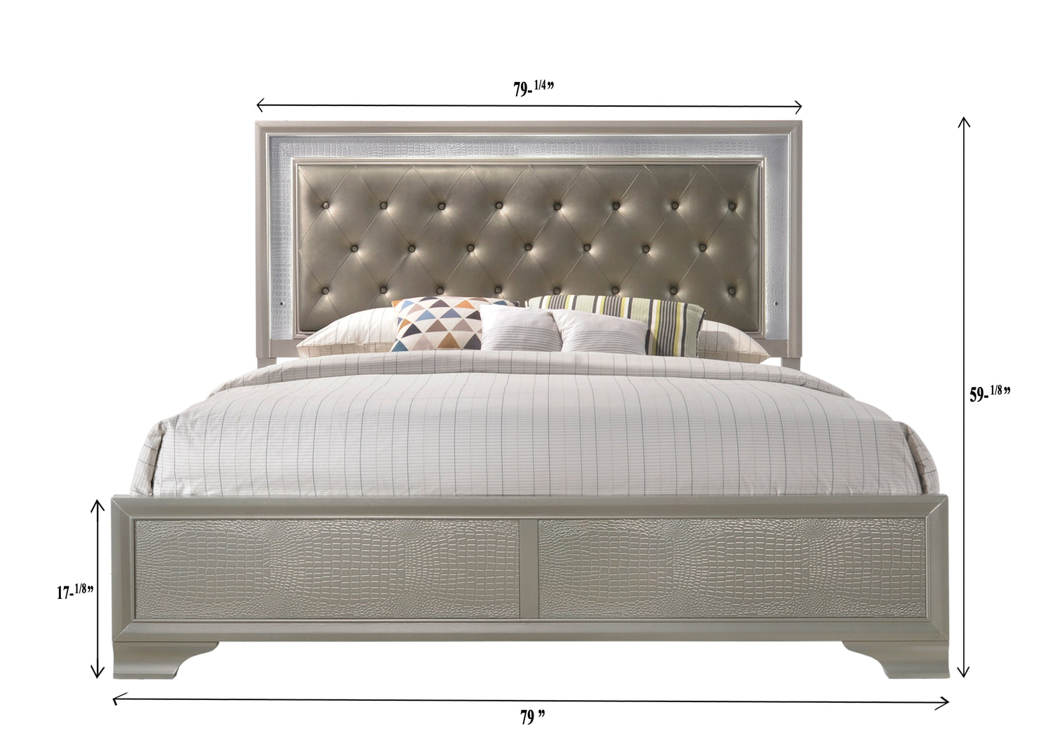 Lyssa Champagne LED Upholstered Panel Bedroom Set - SET | B4300-K-HBFB | B4300-KQ-RAIL | B4300-1 | B4300-11 - Bien Home Furniture & Electronics