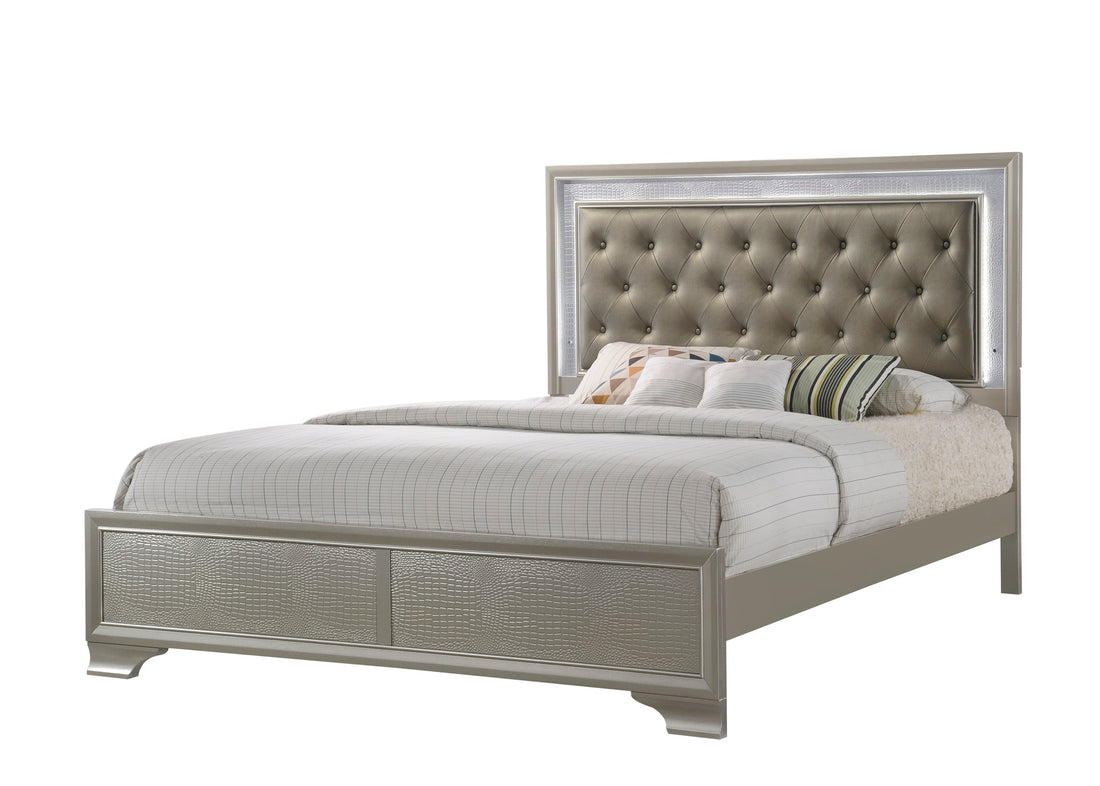 Lyssa Champagne LED Upholstered Panel Bedroom Set - SET | B4300-K-HBFB | B4300-KQ-RAIL | B4300-1 | B4300-11 - Bien Home Furniture &amp; Electronics