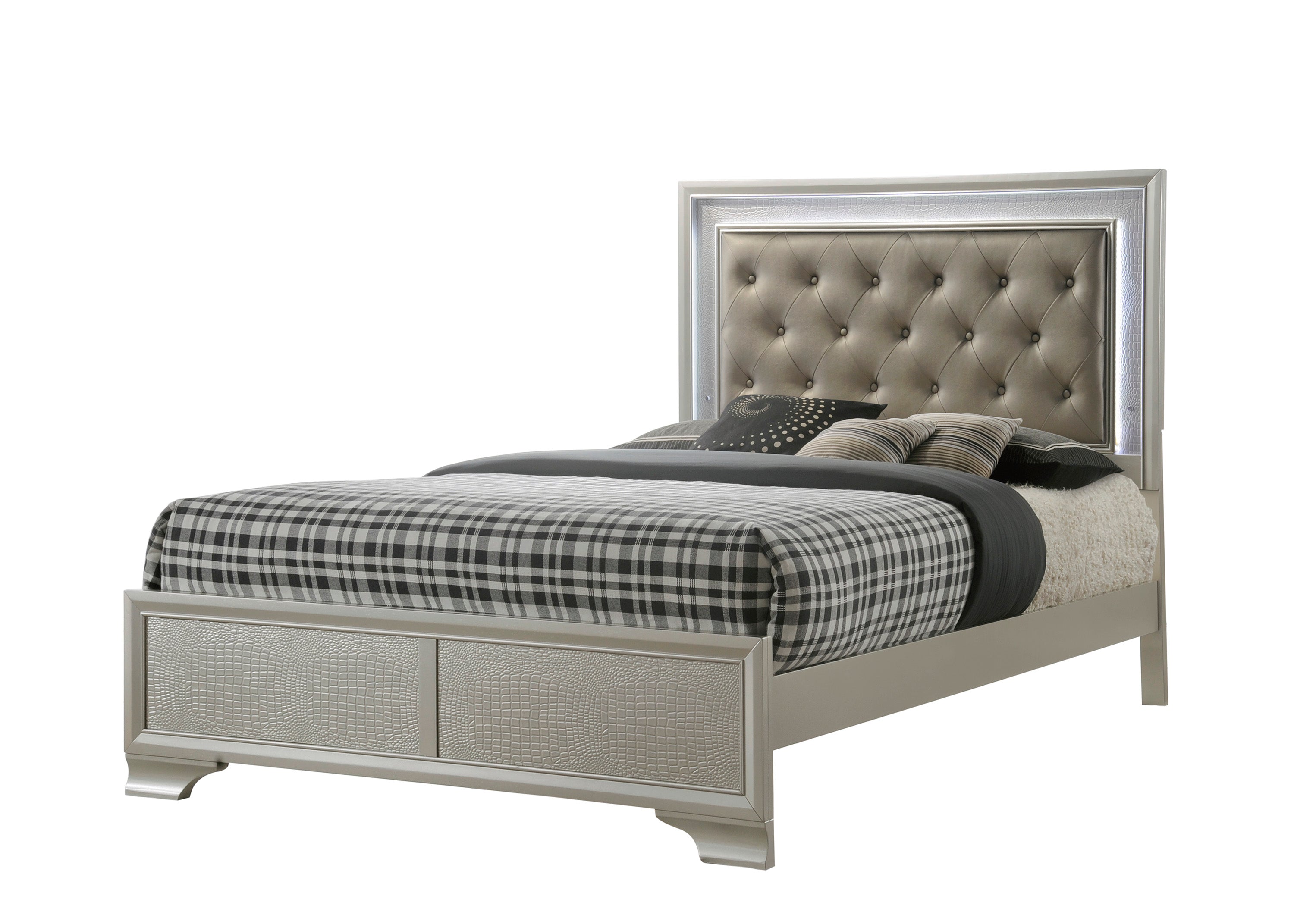 Lyssa Champagne LED Upholstered Panel Bedroom Set - SET | B4300-K-HBFB | B4300-KQ-RAIL | B4300-1 | B4300-11 - Bien Home Furniture & Electronics