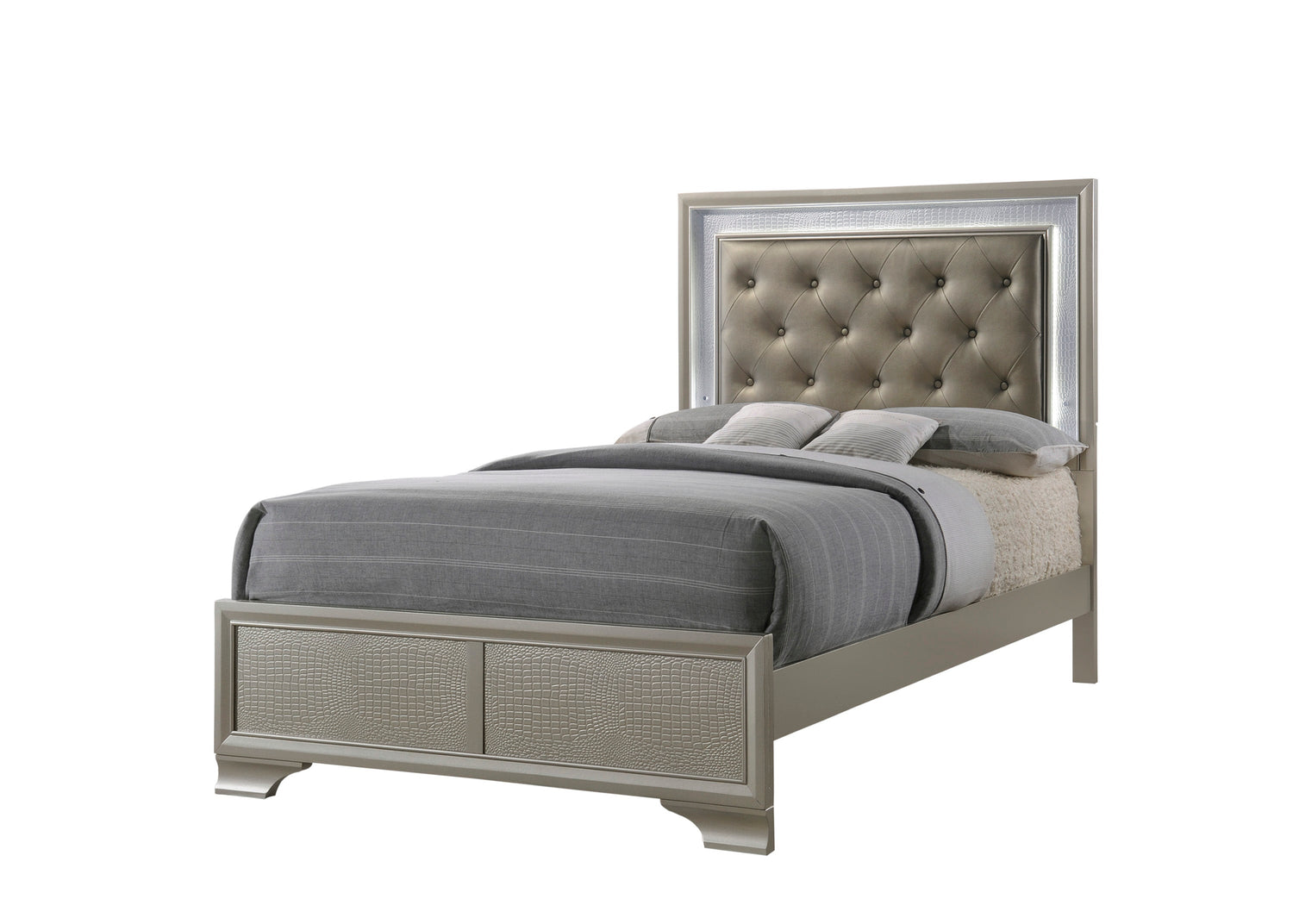 Lyssa Champagne LED Upholstered Panel Youth Bedroom Set - SET | B4300-F-HBFB | B4300-FT-RAIL | B4300-1 | B4300-11 | B4300-2 - Bien Home Furniture & Electronics