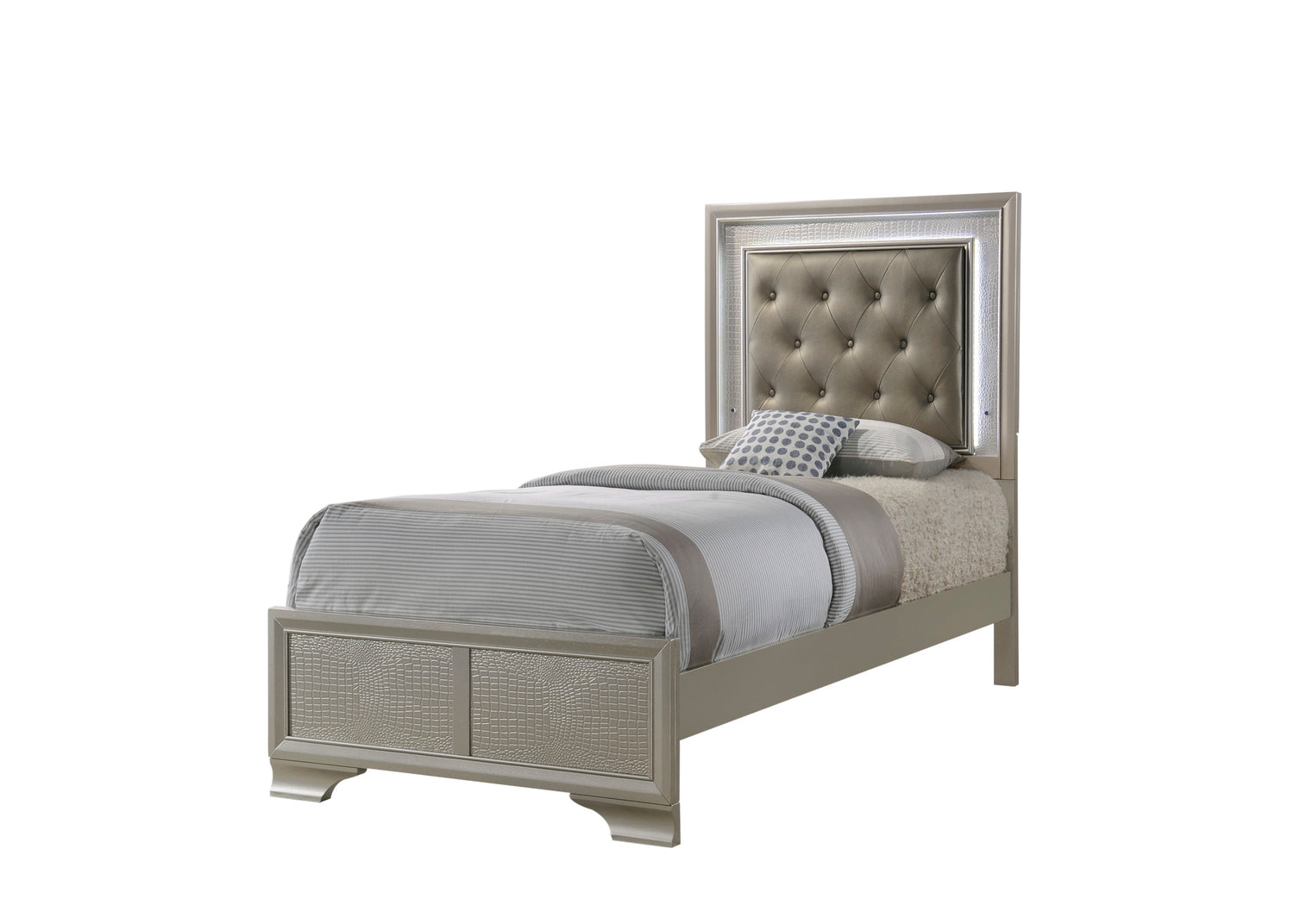Lyssa Champagne LED Upholstered Panel Youth Bedroom Set - SET | B4300-F-HBFB | B4300-FT-RAIL | B4300-1 | B4300-11 | B4300-2 - Bien Home Furniture & Electronics