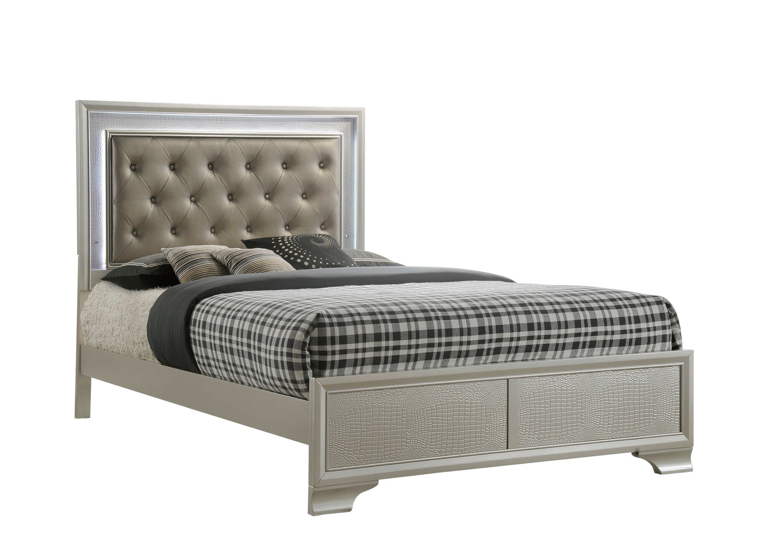Lyssa Champagne Queen LED Upholstered Panel Bed - SET | B4300-Q-HBFB | B4300-KQ-RAIL - Bien Home Furniture & Electronics