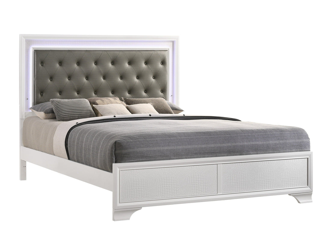 Lyssa Frost King LED Upholstered Panel Bed - SET | B4310-K-HBFB | B4310-KQ-RAIL - Bien Home Furniture &amp; Electronics