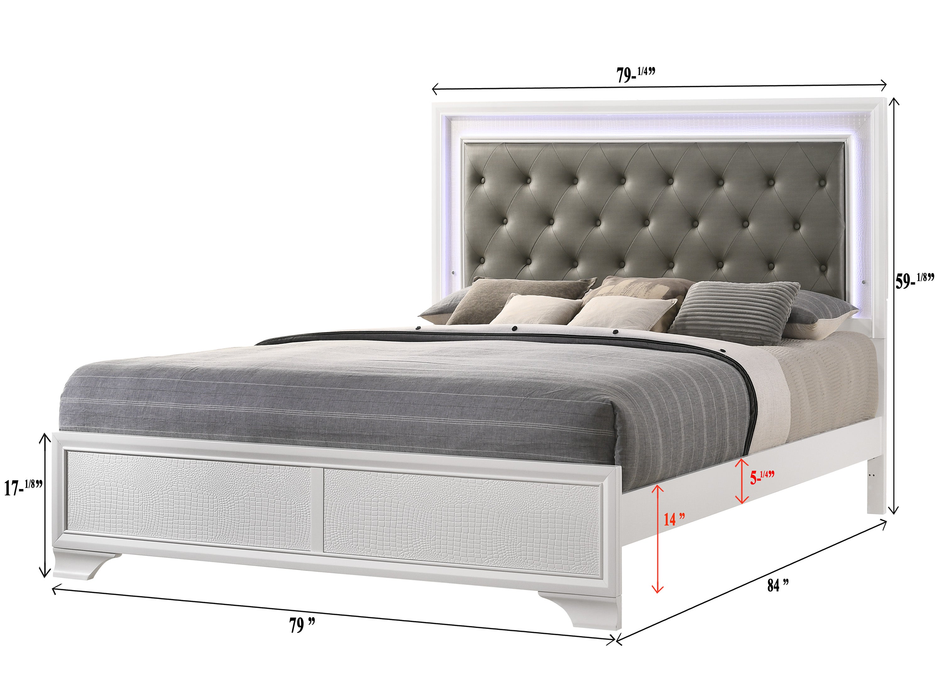 Lyssa Frost King LED Upholstered Panel Bed - SET | B4310-K-HBFB | B4310-KQ-RAIL - Bien Home Furniture & Electronics