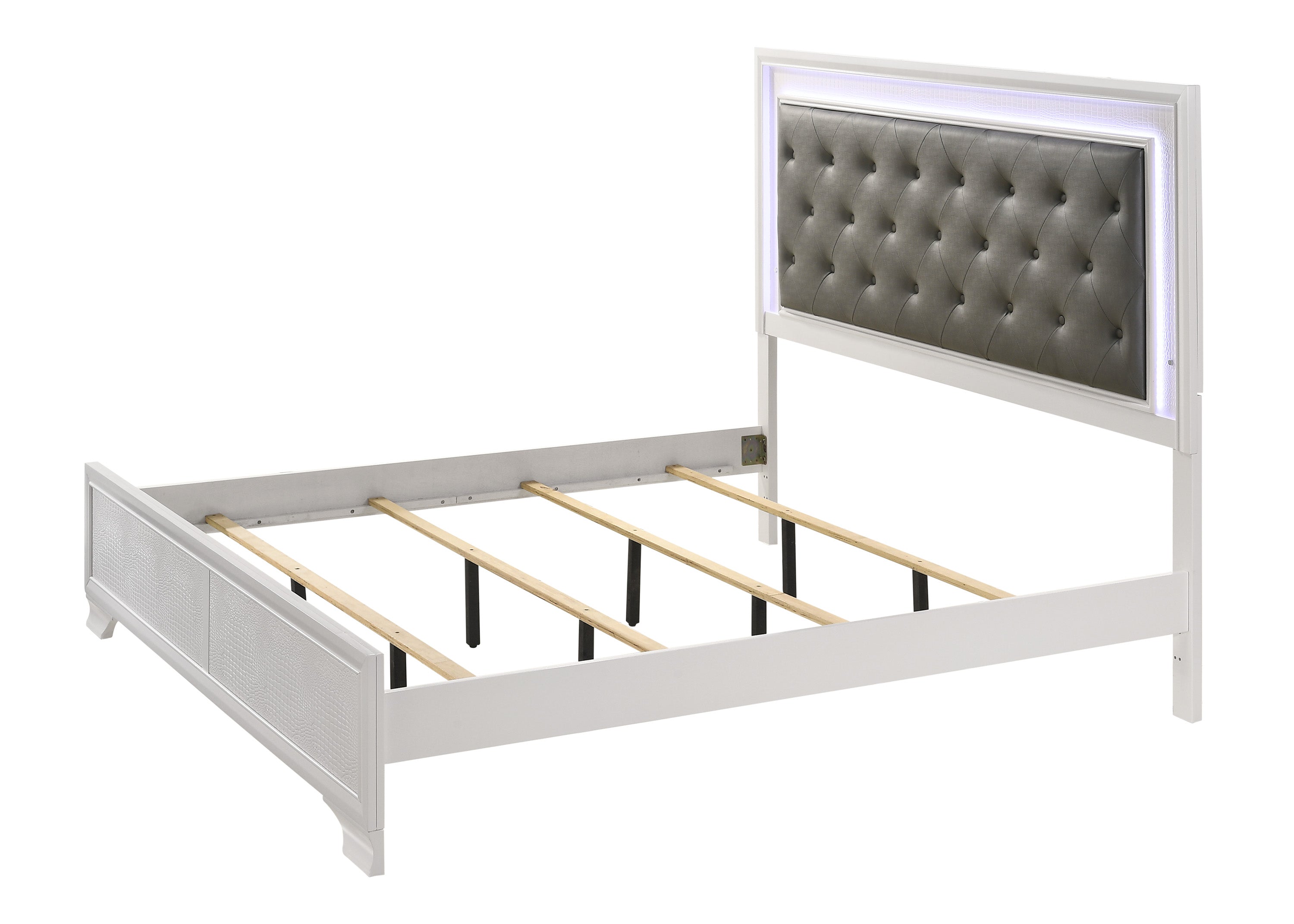 Lyssa Frost King LED Upholstered Panel Bed - SET | B4310-K-HBFB | B4310-KQ-RAIL - Bien Home Furniture & Electronics