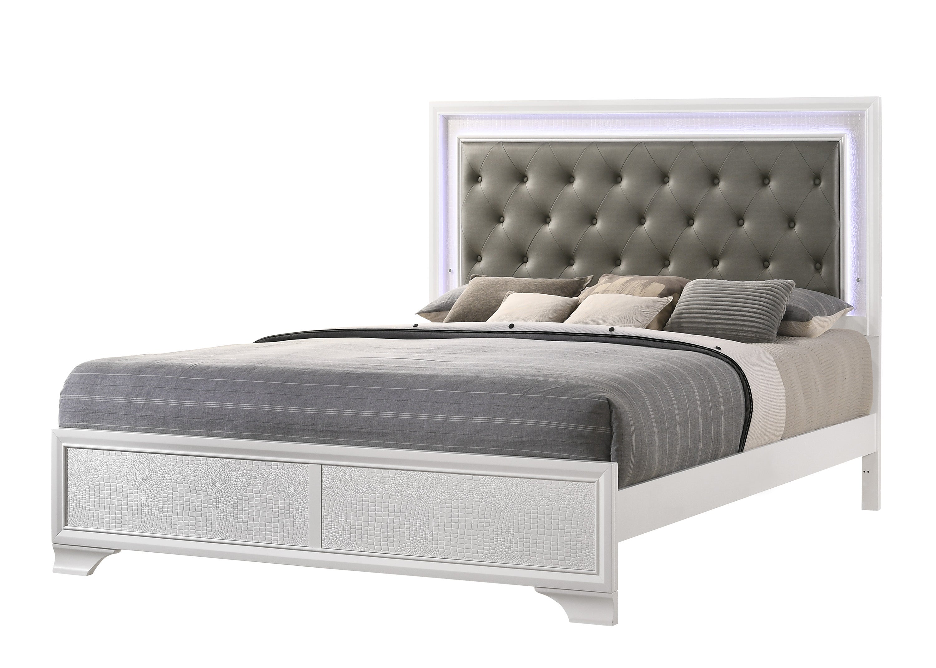Lyssa Frost LED Upholstered Panel Bedroom Set - SET | B4310-Q-HBFB | B4310-KQ-RAIL | B4310-2 | B4310-4 - Bien Home Furniture & Electronics