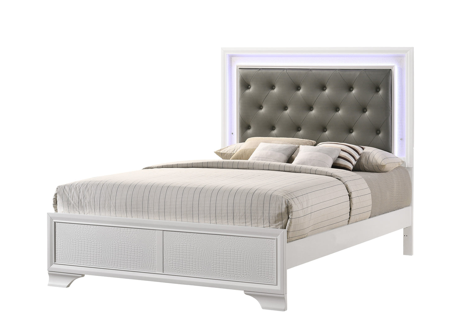 Lyssa Frost LED Upholstered Panel Bedroom Set - SET | B4310-Q-HBFB | B4310-KQ-RAIL | B4310-2 | B4310-4 - Bien Home Furniture &amp; Electronics