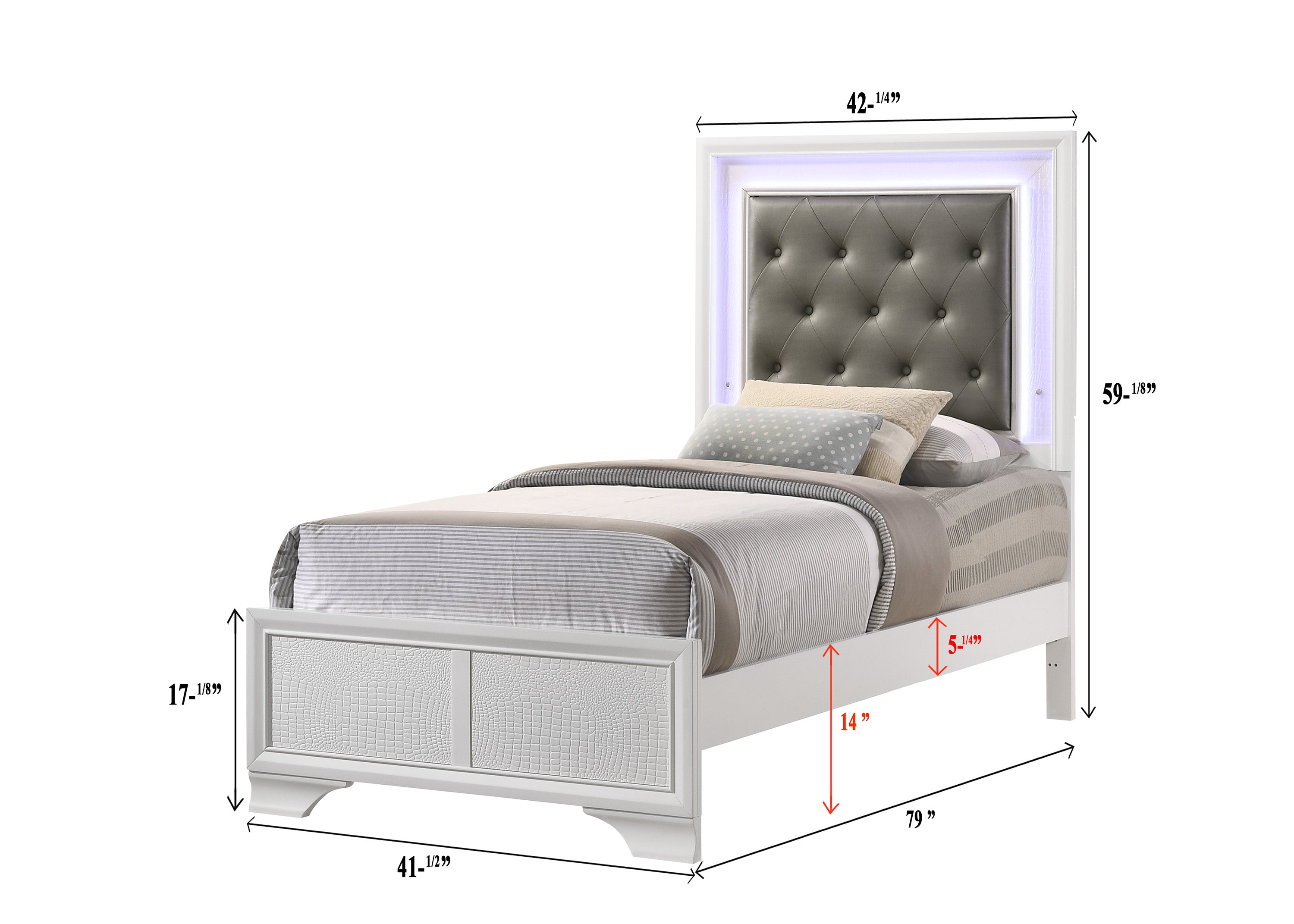 Lyssa Frost LED Upholstered Panel Youth Bedroom Set - SET | B4310-T-HBFB | B4310-FT-RAIL | B4310-2 | B4310-4 - Bien Home Furniture &amp; Electronics