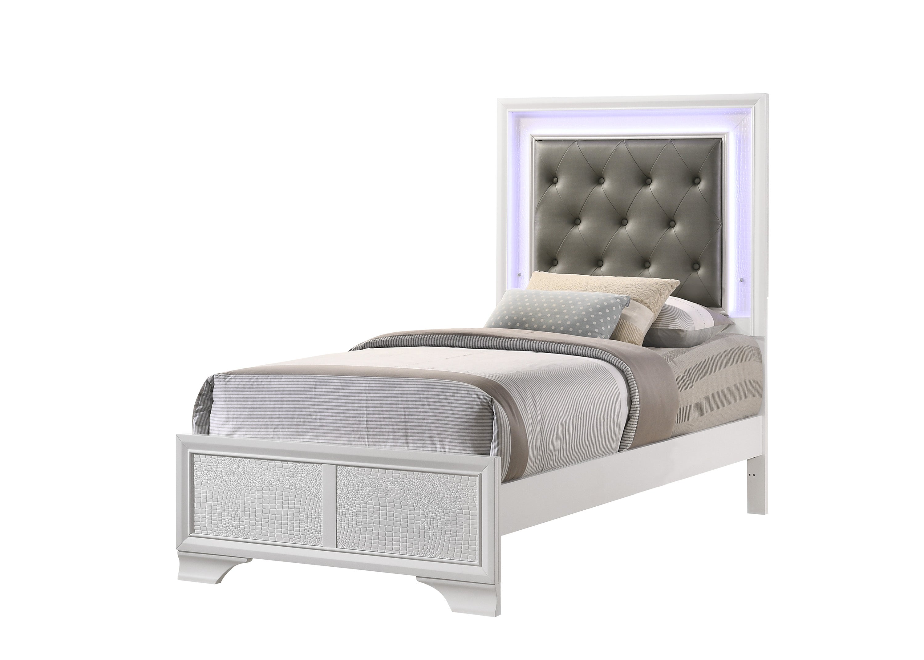 Lyssa Frost LED Upholstered Panel Youth Bedroom Set - SET | B4310-T-HBFB | B4310-FT-RAIL | B4310-2 | B4310-4 - Bien Home Furniture & Electronics