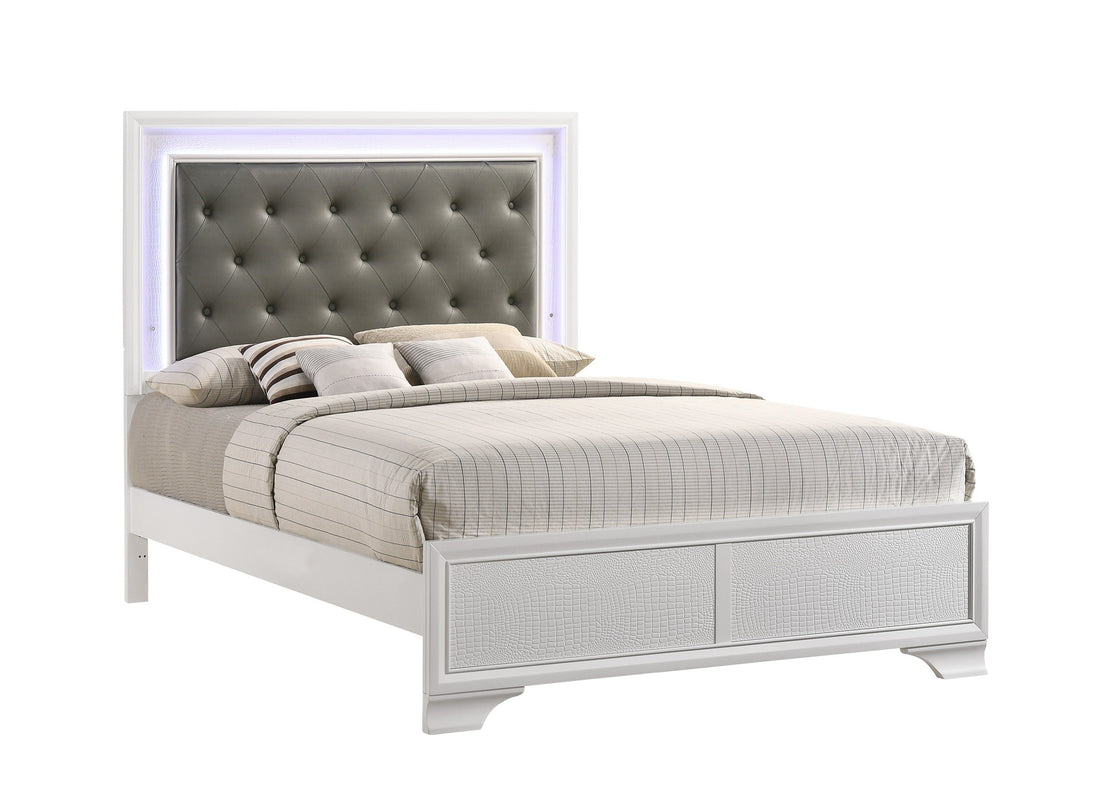 Lyssa Frost Queen LED Upholstered Panel Bed - SET | B4310-Q-HBFB | B4310-KQ-RAIL - Bien Home Furniture &amp; Electronics