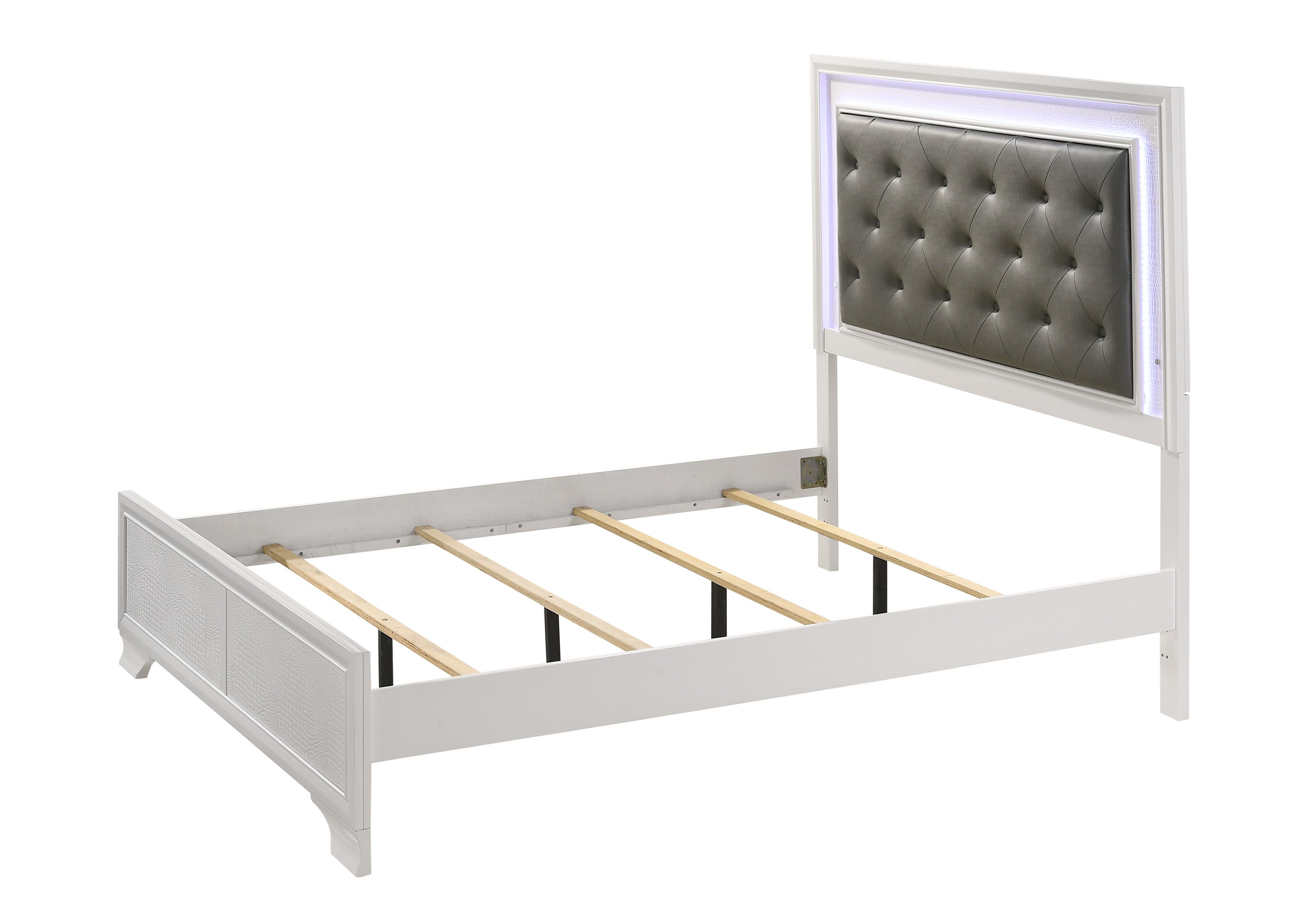 Lyssa Frost Queen LED Upholstered Panel Bed - SET | B4310-Q-HBFB | B4310-KQ-RAIL - Bien Home Furniture & Electronics