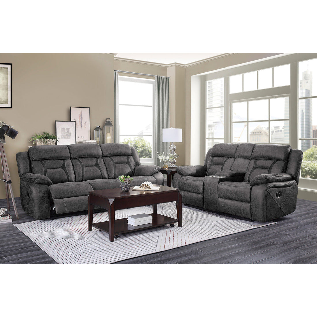 Madrona Hill Gray Double Reclining Living Room Set - SET | 9989GY-1 | 9989GY-2 | 9989GY-3 - Bien Home Furniture &amp; Electronics