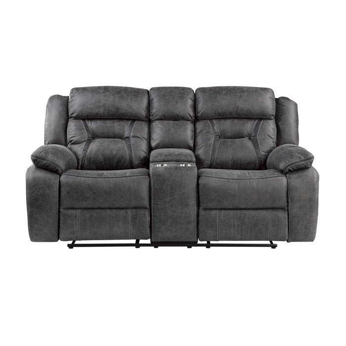 Madrona Hill Gray Double Reclining Loveseat with Center Console - 9989GY-2 - Bien Home Furniture &amp; Electronics