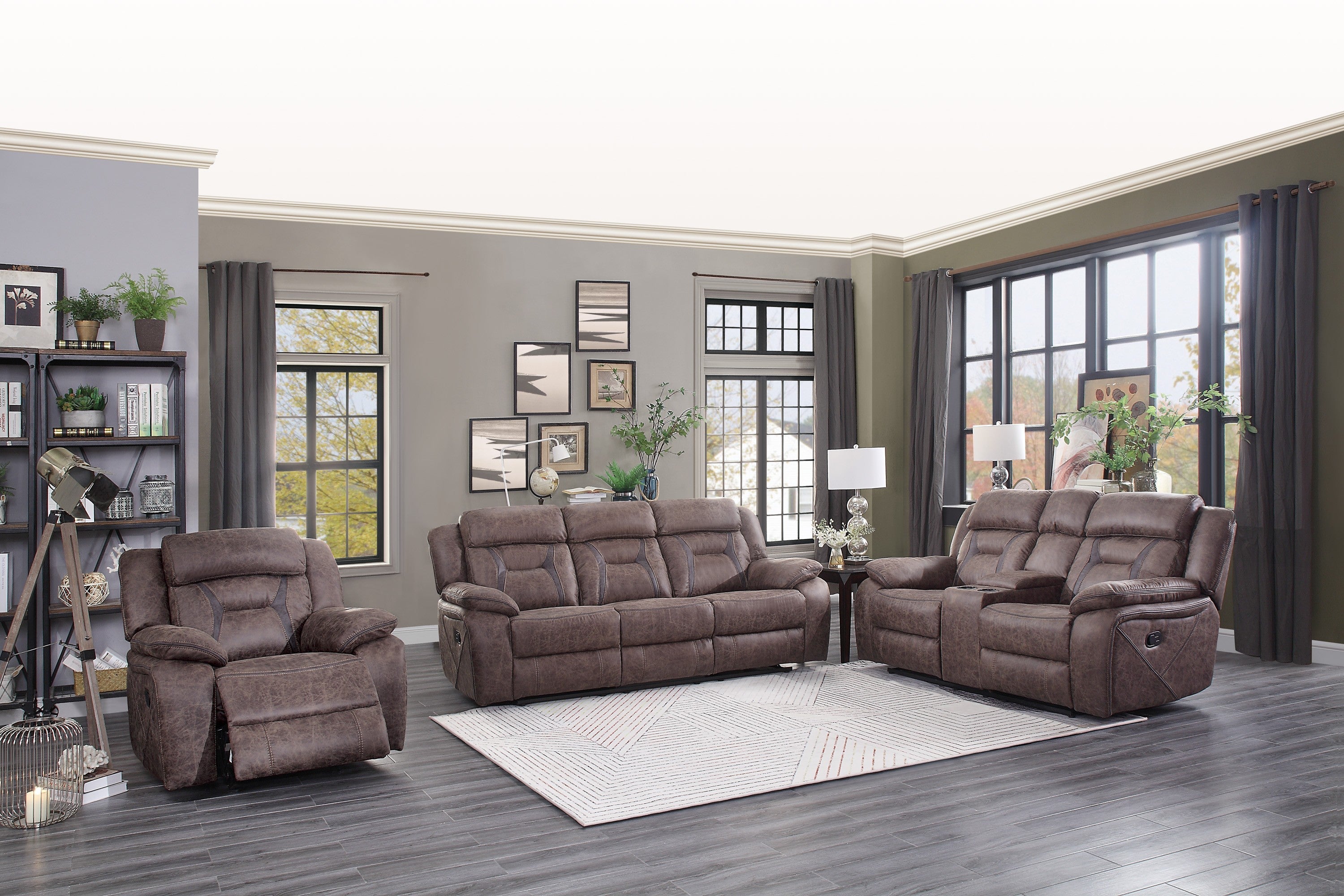 Juego de sofá reclinable de cuero, juego de muebles de sala de estar, sofá  reclinable manual y sofá biplaza con silla reclinable para sala de estar