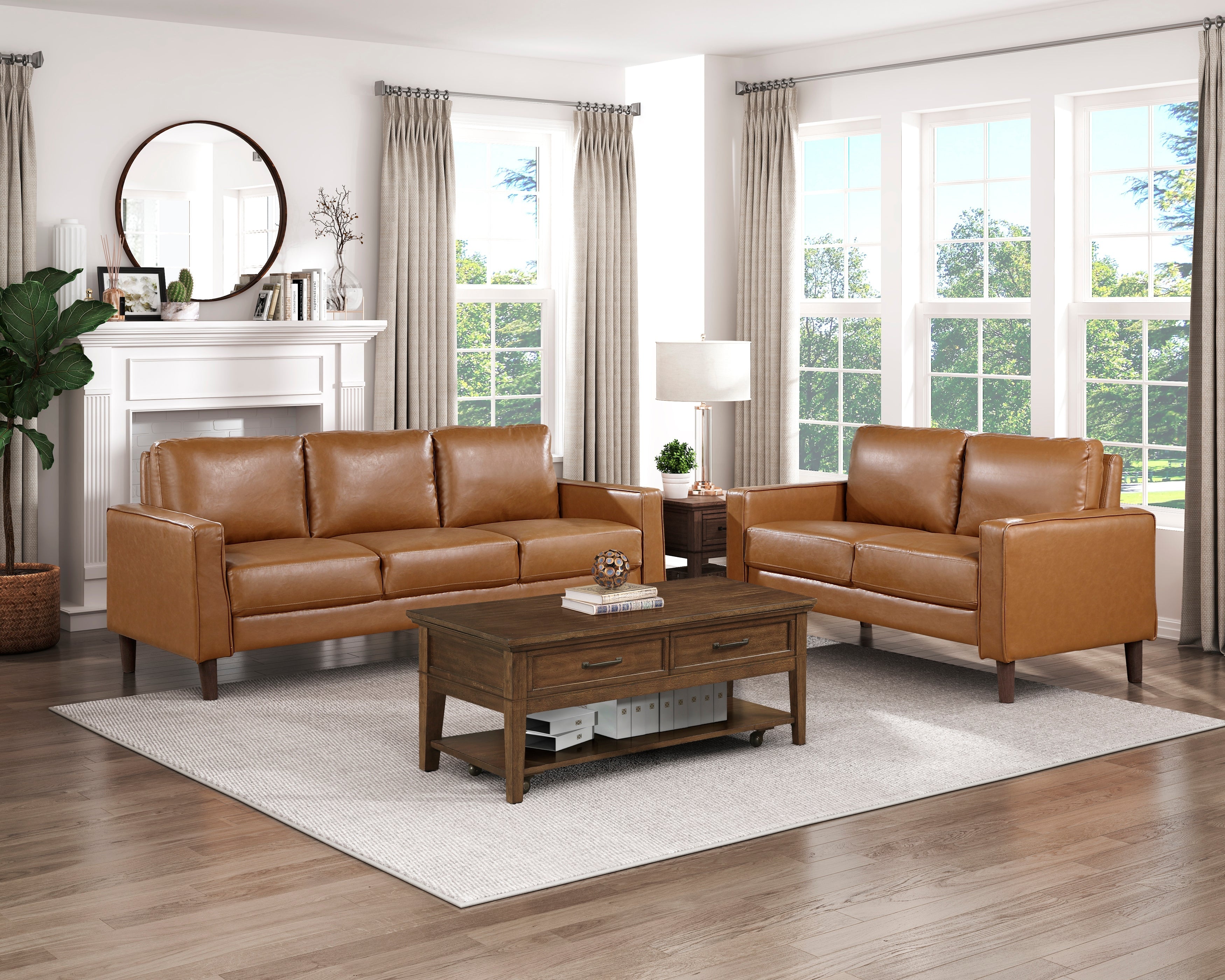 Malcolm Brown Faux Leather Sofa - 9203BRW-3 - Bien Home Furniture & Electronics