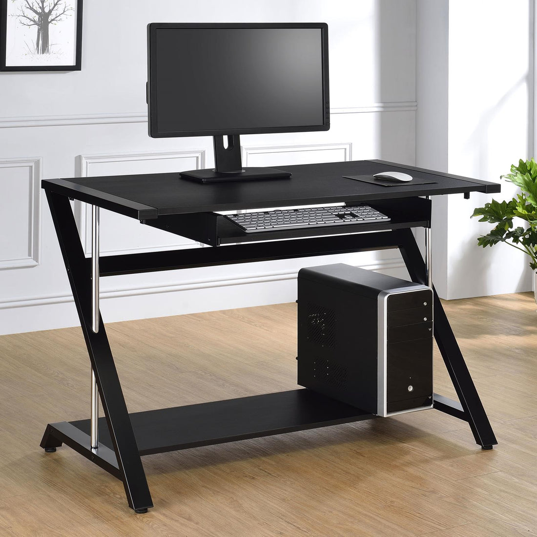 Mallet Black Computer Desk with Bottom Shelf - 800222 - Bien Home Furniture &amp; Electronics