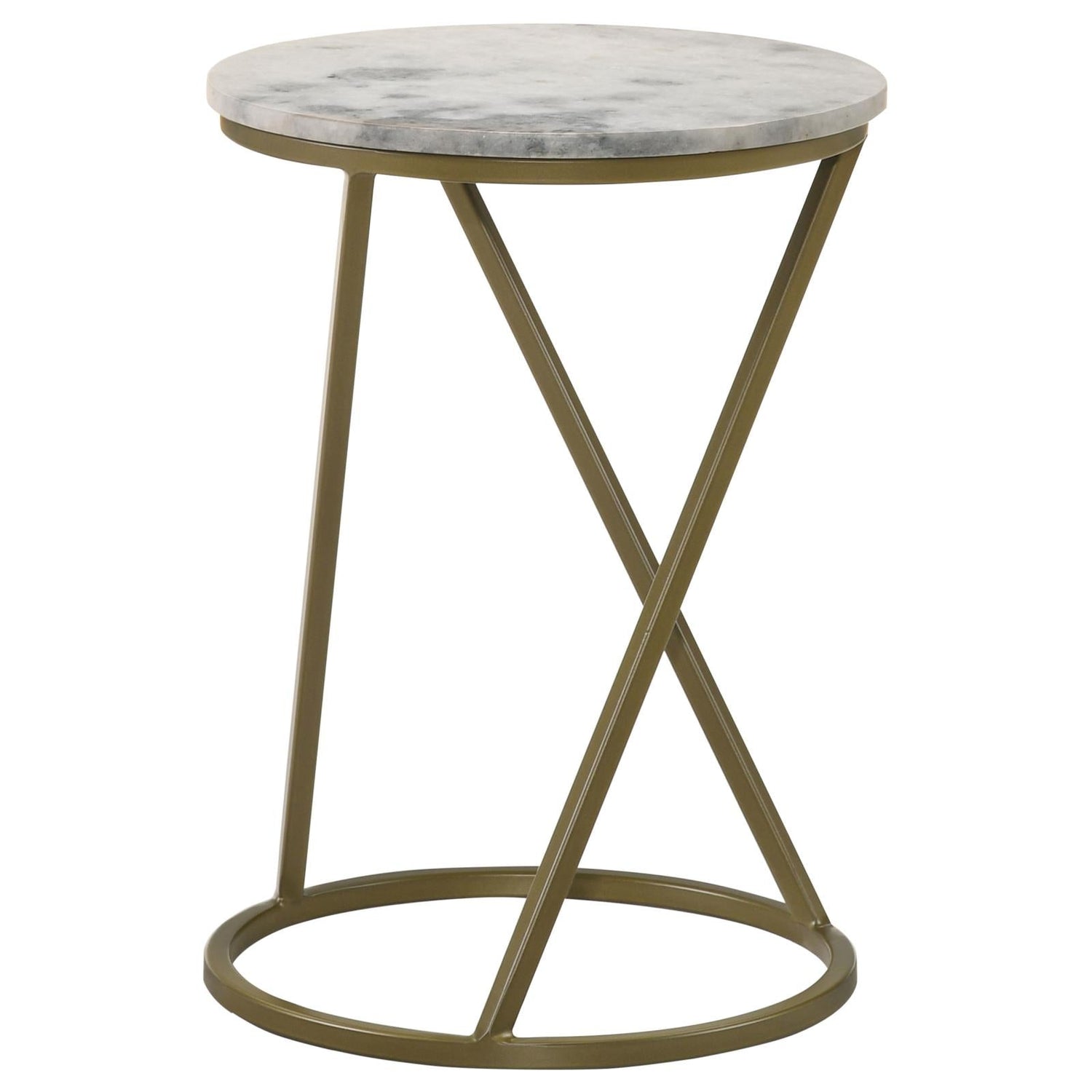 Malthe White/Antique Gold Round Accent Table with Marble Top - 959562 - Bien Home Furniture & Electronics