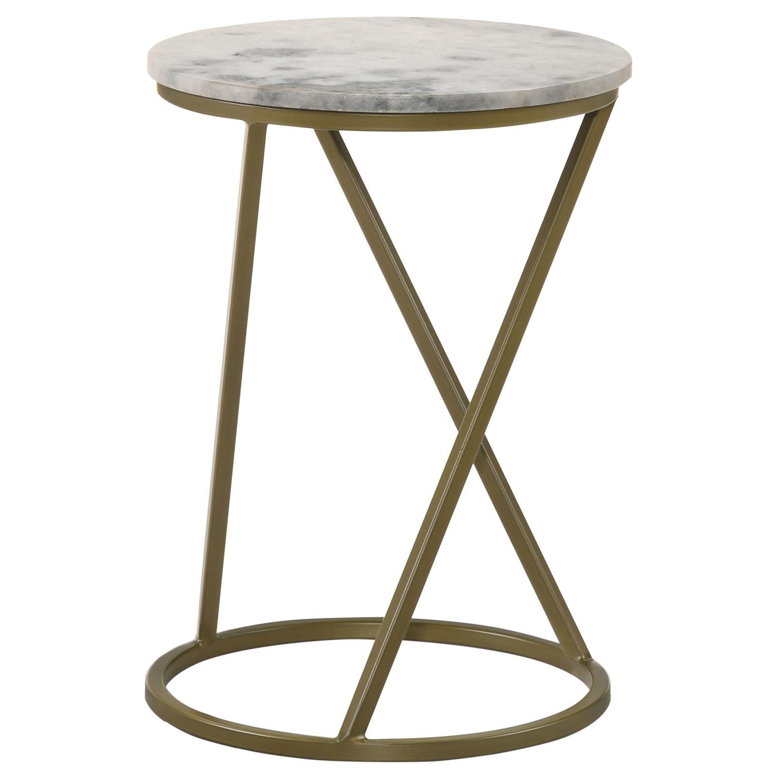 Malthe White/Antique Gold Round Accent Table with Marble Top - 959562 - Bien Home Furniture & Electronics