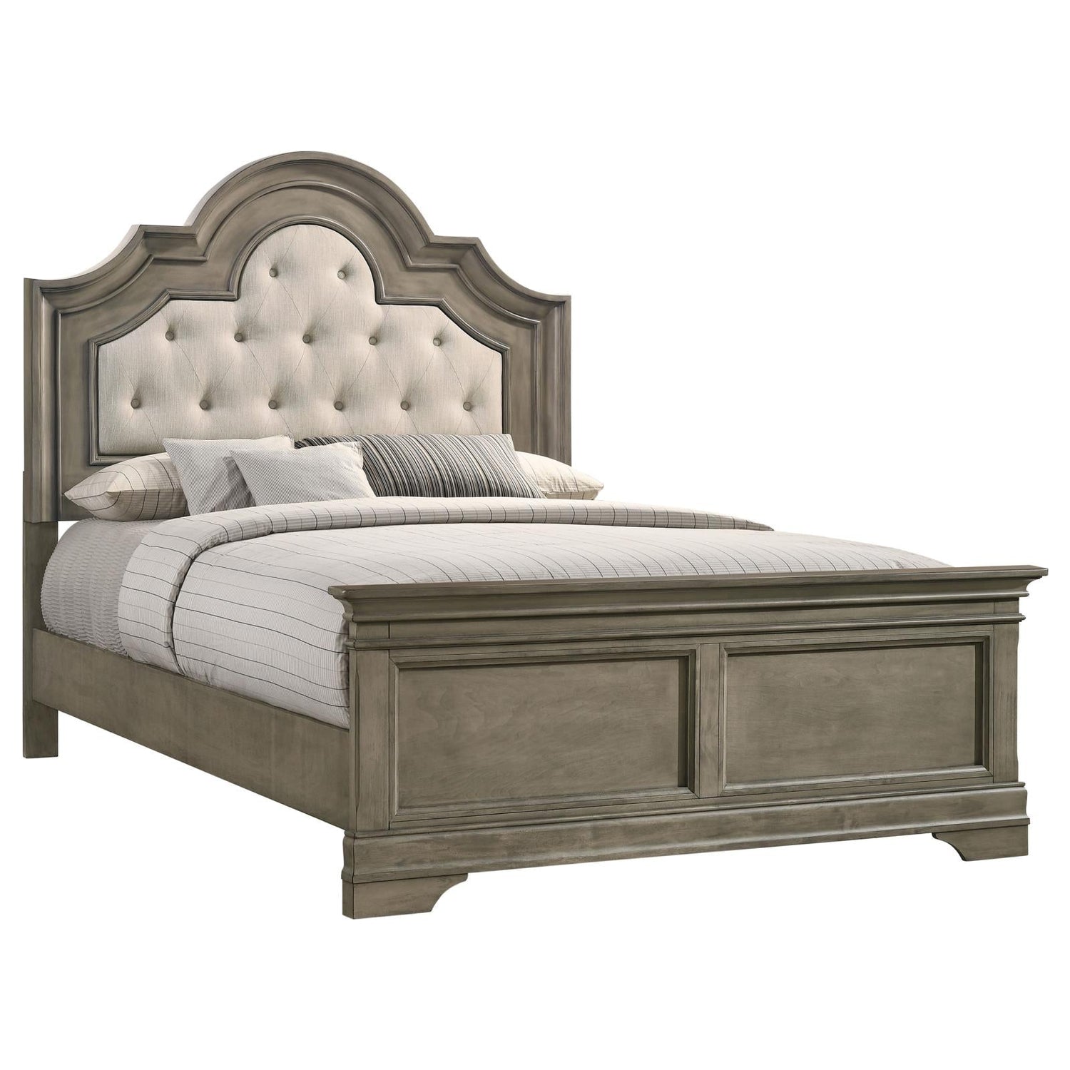 Manchester Bed with Upholstered Arched Headboard Beige/Wheat - 222891Q - Bien Home Furniture &amp; Electronics