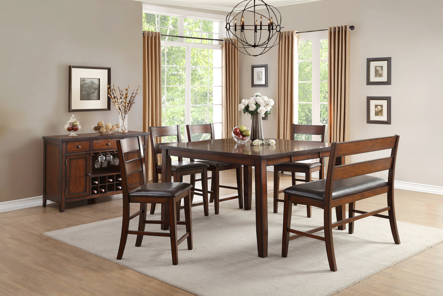 Mantello Cherry Extendable Counter Height Set - SET | 5547-36 | 5547-24(2) | 5547-24BH - Bien Home Furniture & Electronics