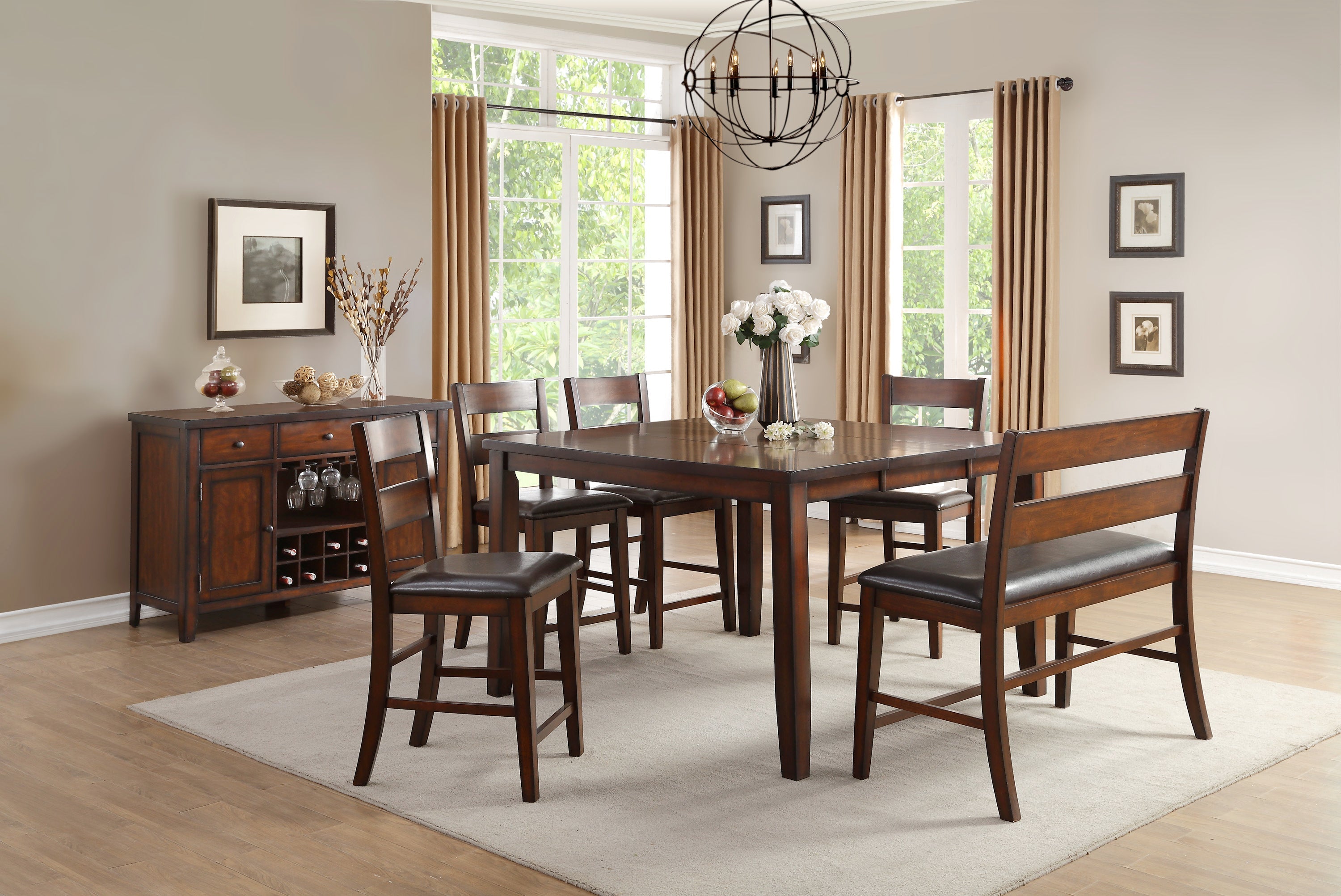 Mantello Cherry Extendable Counter Height Set - SET | 5547-36 | 5547-24(2) | 5547-24BH - Bien Home Furniture & Electronics