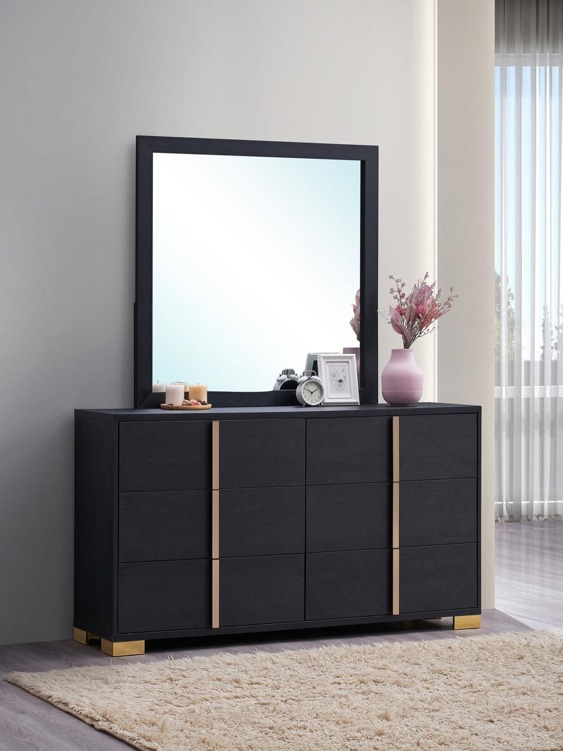 Marceline 6-drawer Dresser with Mirror Black - 222833M - Bien Home Furniture & Electronics