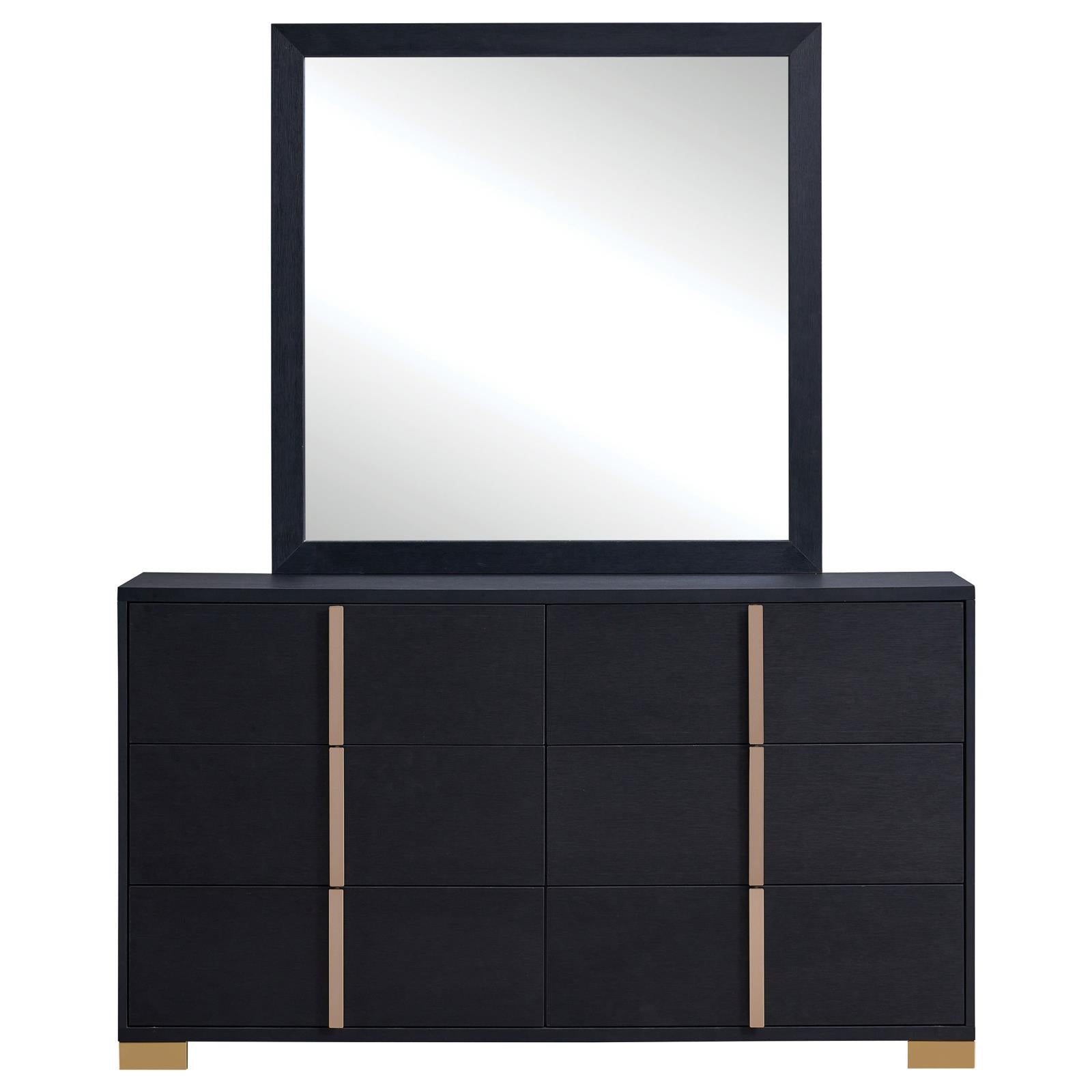Marceline 6-drawer Dresser with Mirror Black - 222833M - Bien Home Furniture & Electronics