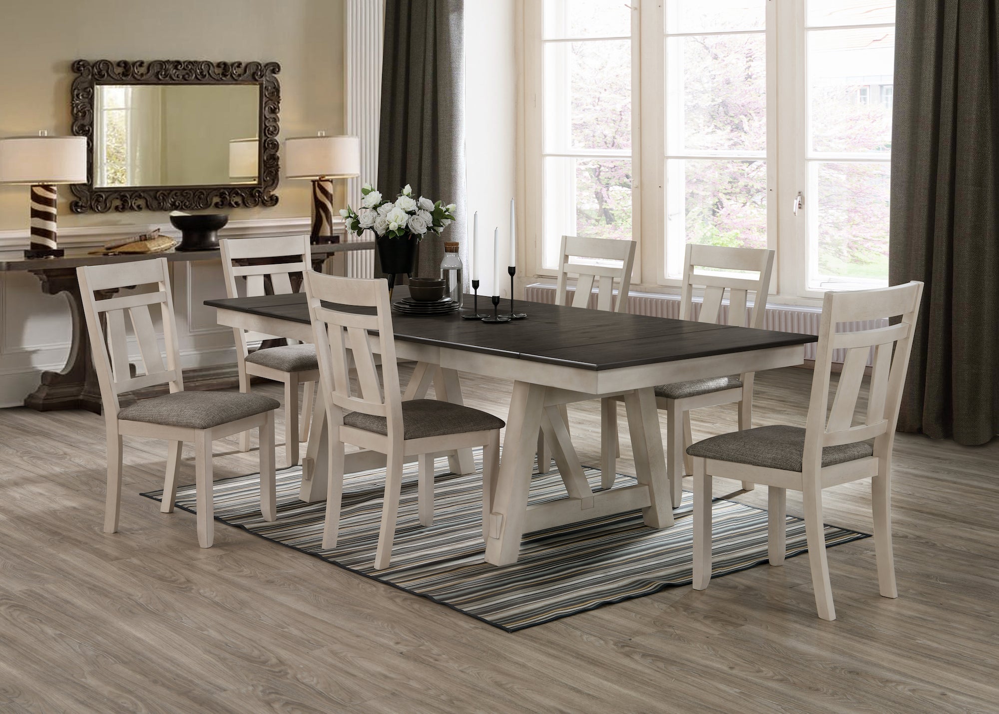 Maribelle Chalk/Gray Extendable Dining Set - SET | 2158CG-T-LEG | 2158CG-T-TOP | 2158CG-S(3) - Bien Home Furniture &amp; Electronics