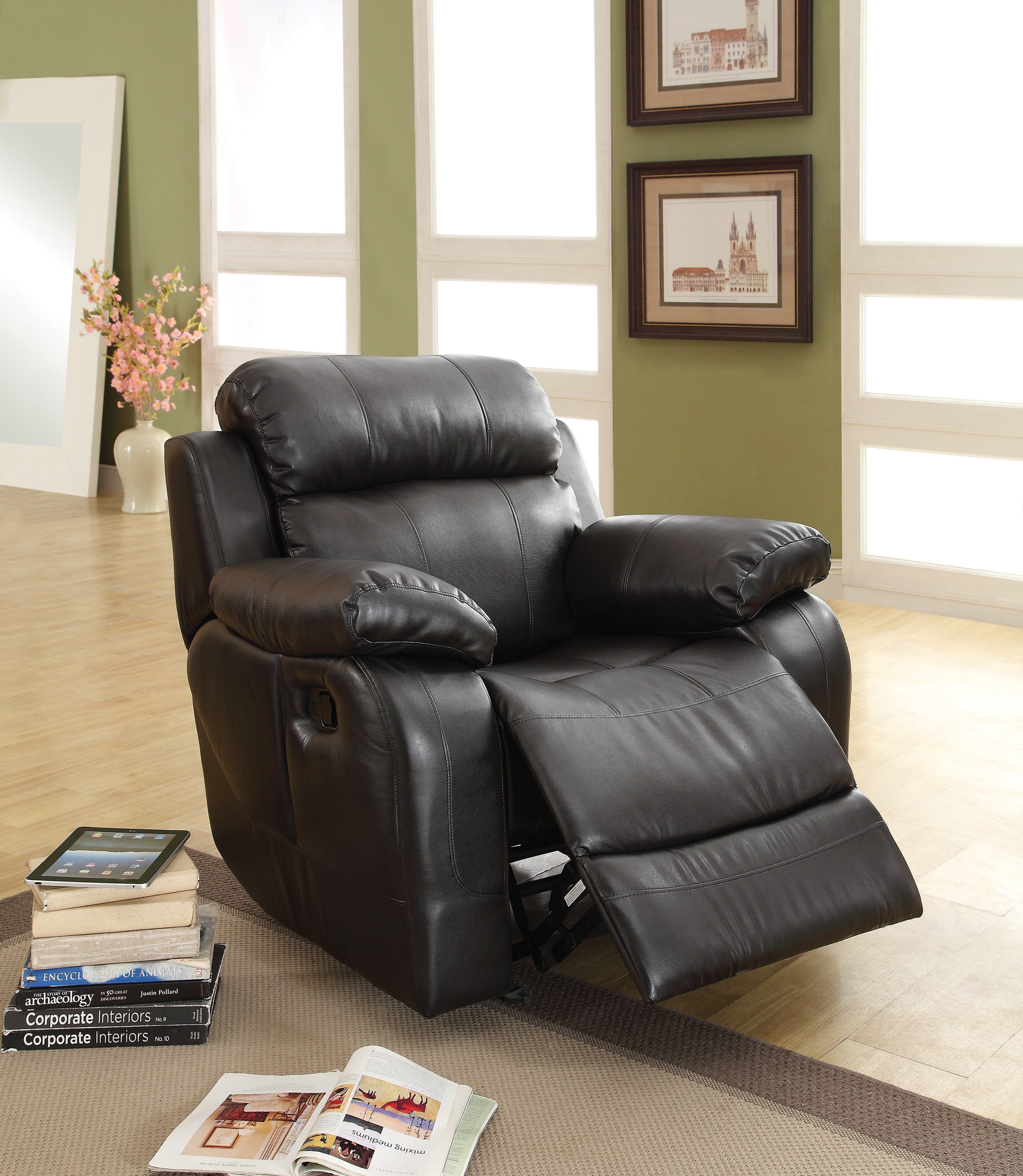 Marille Black Bonded Leather Reclining Chair - 9724BLK-1 - Bien Home Furniture & Electronics