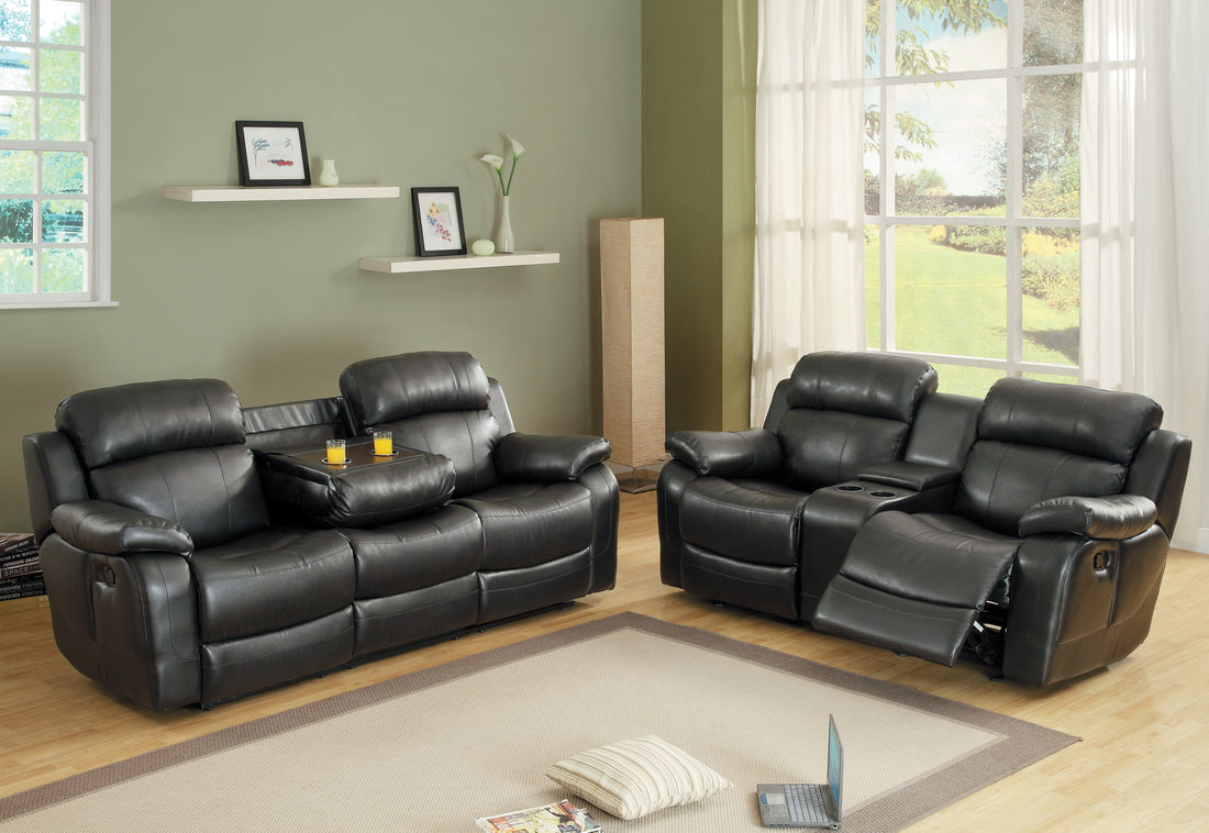 Marille Black Bonded Leather Reclining Living Room Set - SET | 9724BLK-3 | 9724BLK-2 | 9724BLK-1 - Bien Home Furniture &amp; Electronics