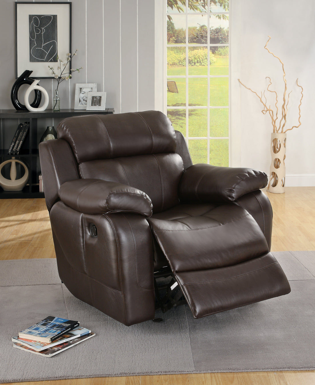 Marille Brown Bonded Leather Reclining Chair - 9724BRW-1 - Bien Home Furniture &amp; Electronics