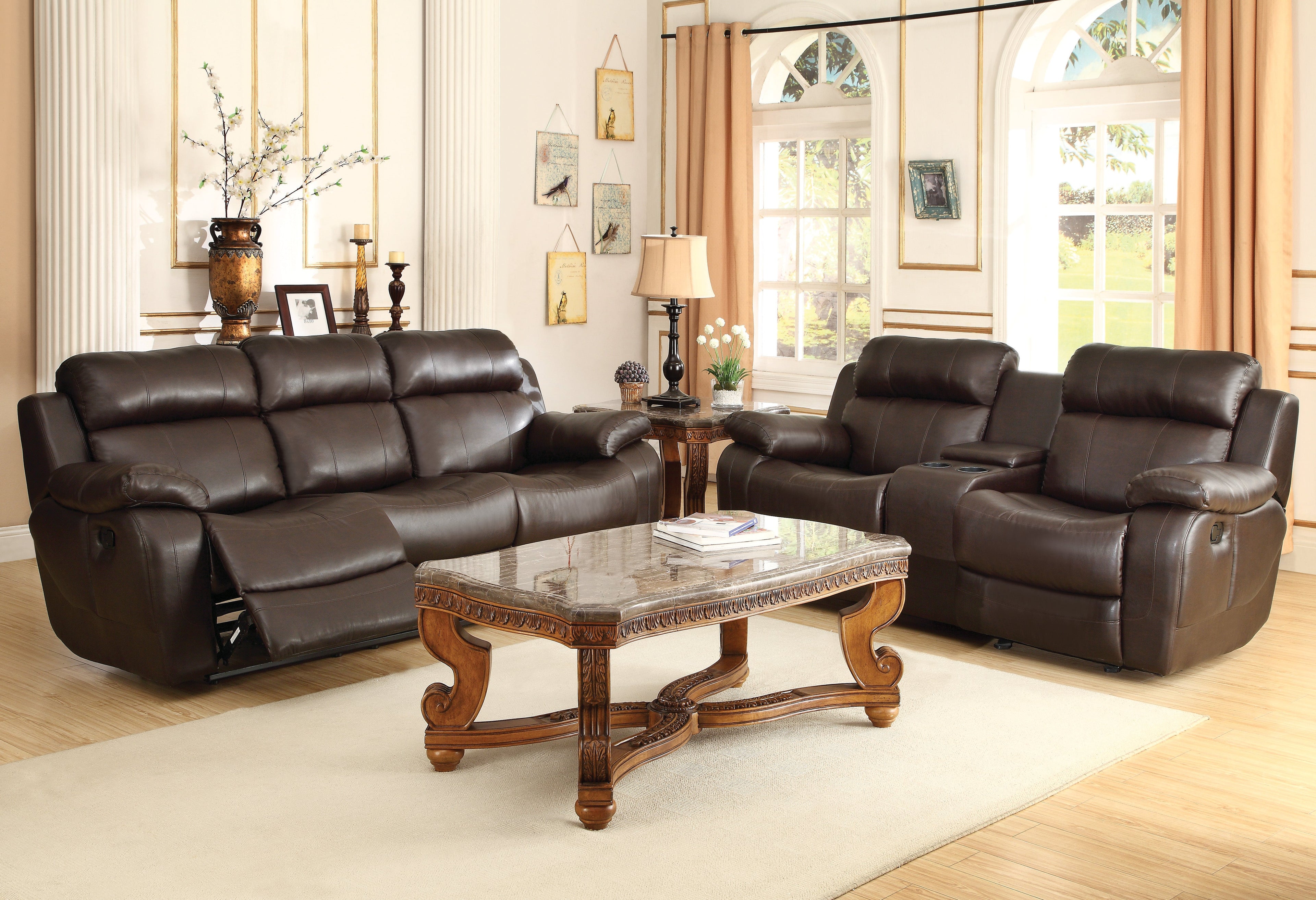 Marille Brown Bonded Leather Reclining Living Room Set - SET | 9724BRW-3 | 9724BRW-2 | 9724BRW-1 - Bien Home Furniture & Electronics