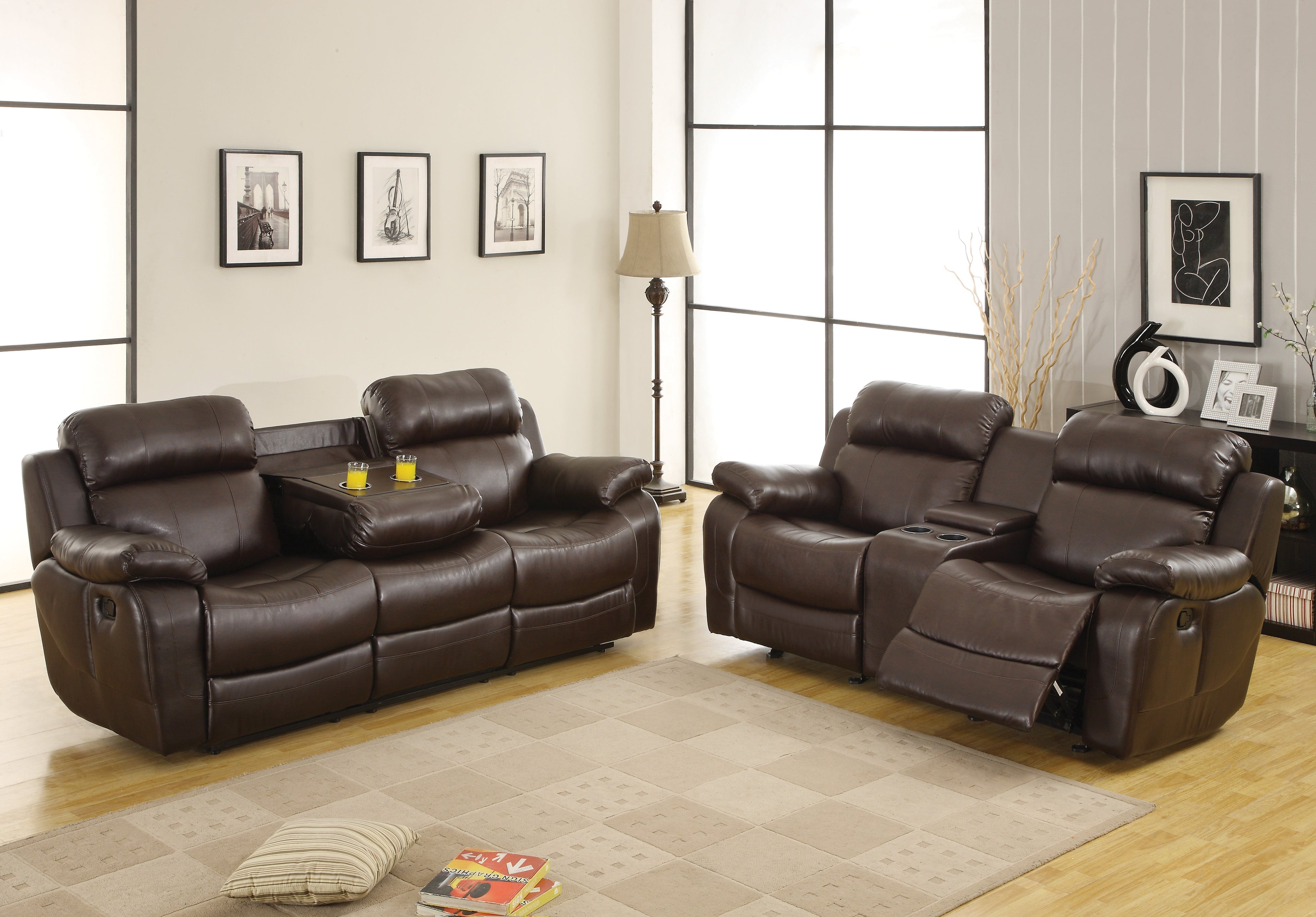 Marille Brown Bonded Leather Reclining Loveseat - 9724BRW-2 - Bien Home Furniture & Electronics