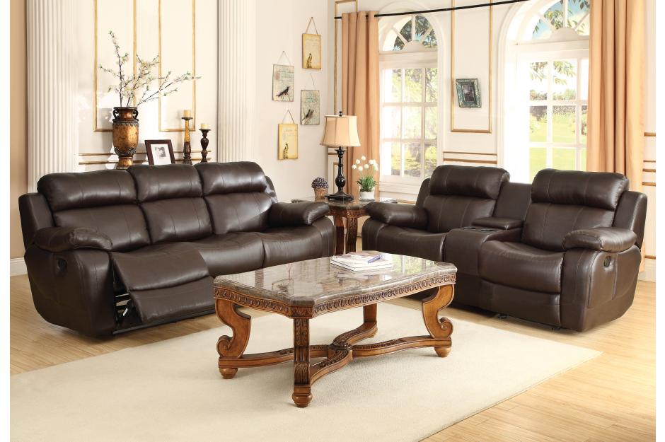 Marille Brown Bonded Leather Reclining Sofa - 9724BRW-3 - Bien Home Furniture & Electronics