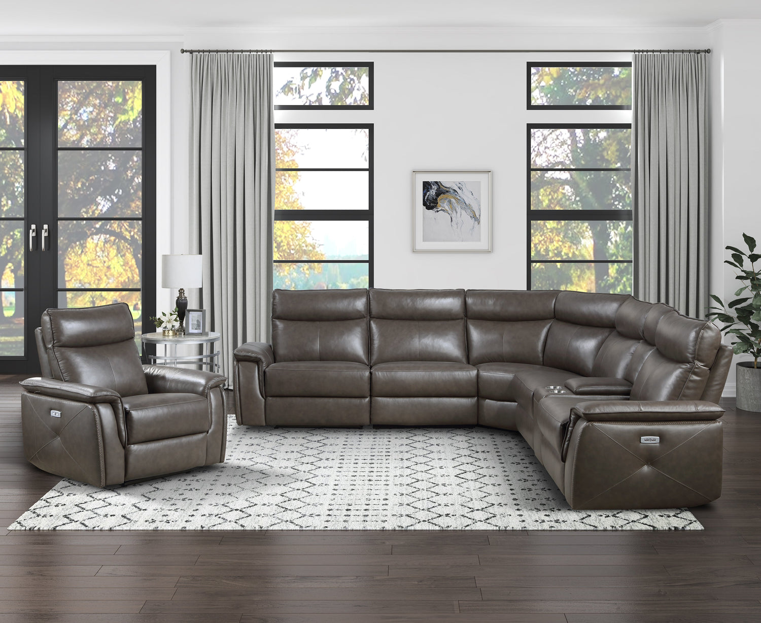 Maroni Dark Brown Leather 6-Piece Modular Power Reclining Sectional - 8259RFDB*6SCPWH - Bien Home Furniture & Electronics