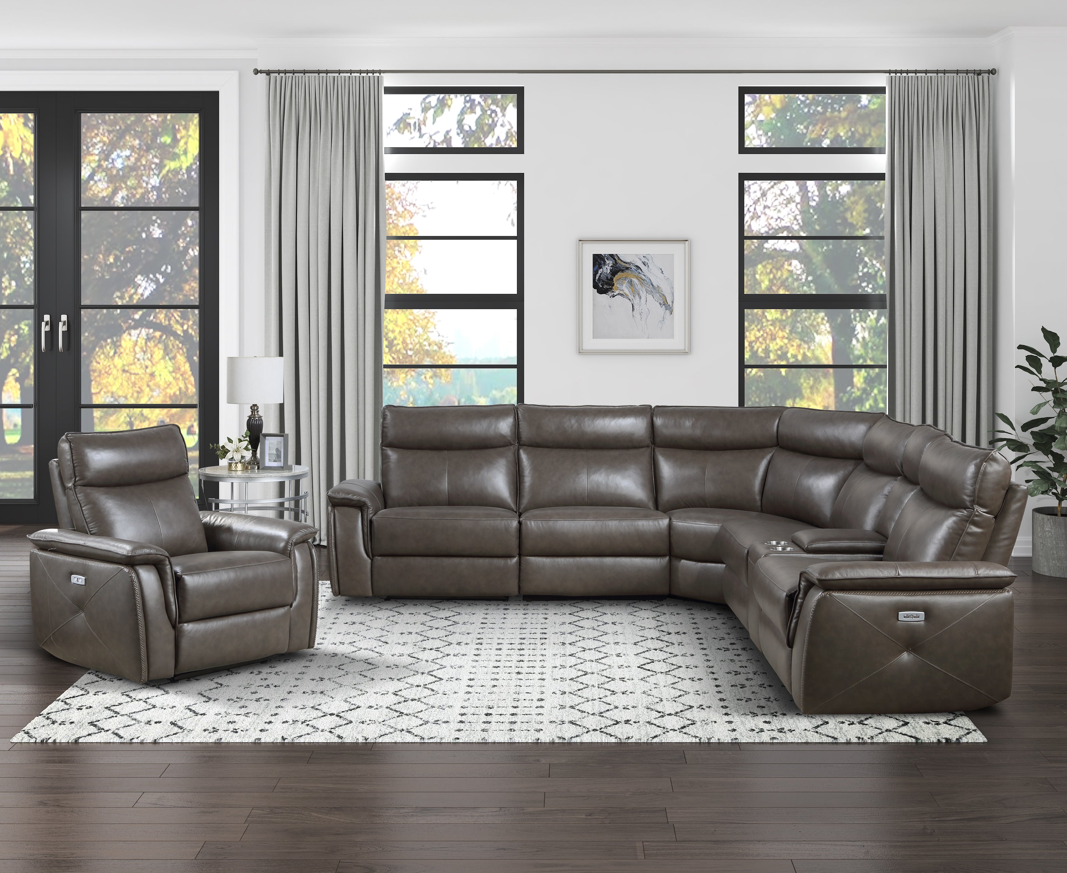 Maroni Dark Brown Leather 6-Piece Modular Power Reclining Sectional - 8259RFDB*6SCPWH - Bien Home Furniture & Electronics