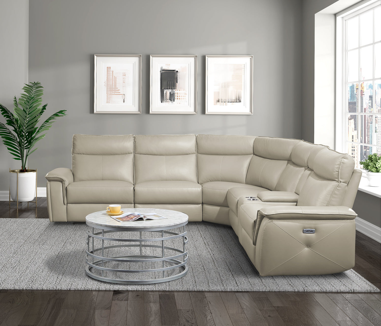 Maroni Taupe Leather 6-Piece Modular Power Reclining Sectional - 8259RFTP*6SCPWH - Bien Home Furniture & Electronics