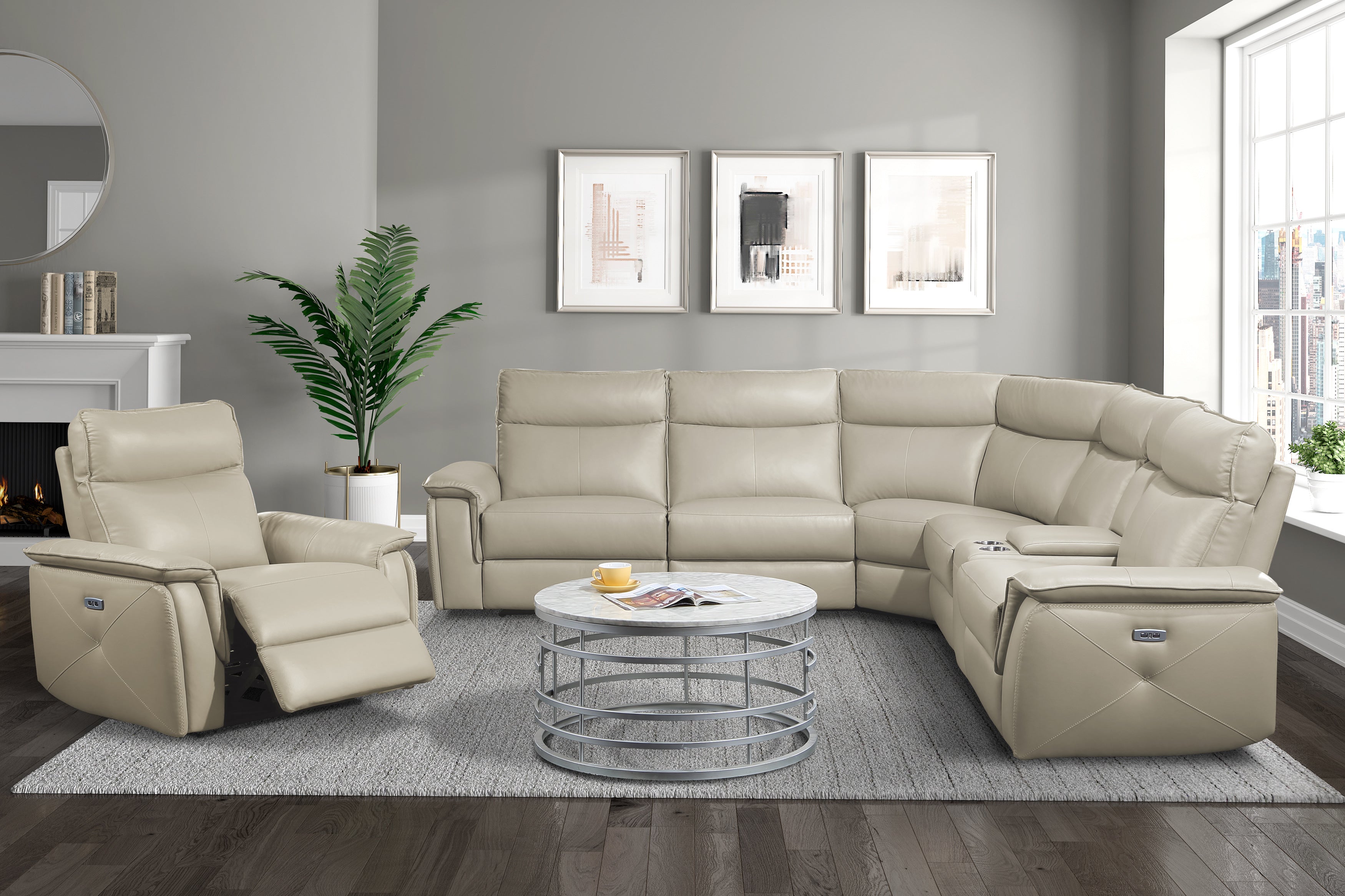 Maroni Taupe Leather 6-Piece Modular Power Reclining Sectional - 8259RFTP*6SCPWH - Bien Home Furniture & Electronics