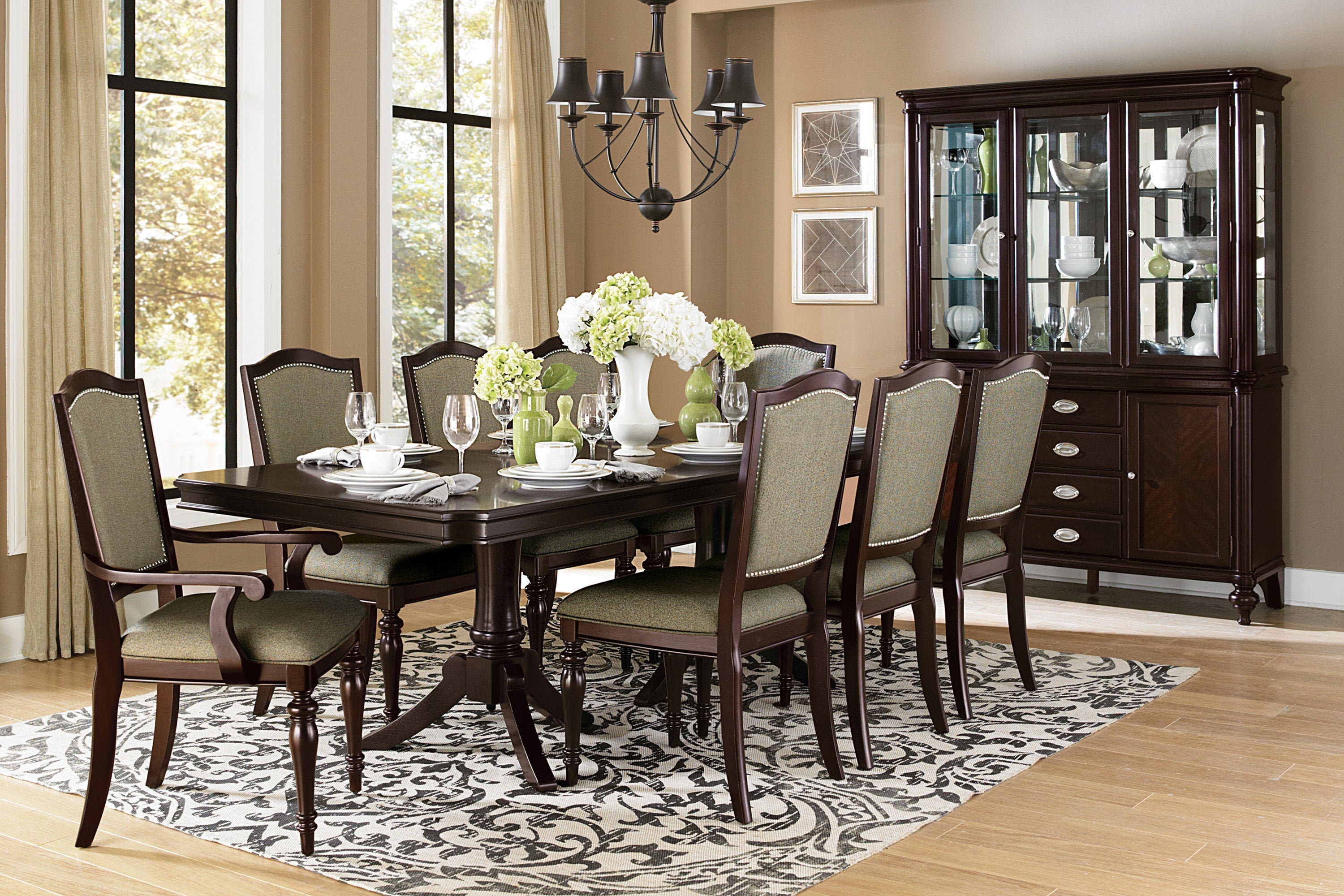 Marston Dark Cherry Extendable Dining Table - SET | 2615DC-96 | 2615DC-96B - Bien Home Furniture & Electronics