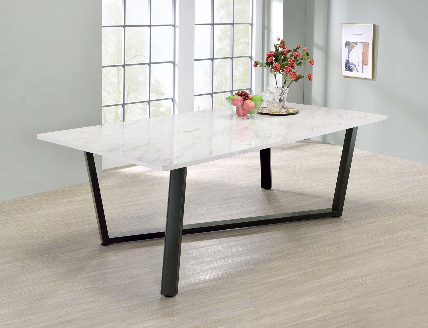 Mayer Faux White Marble/Gunmetal Rectangular Dining Table - 193781 - Bien Home Furniture & Electronics