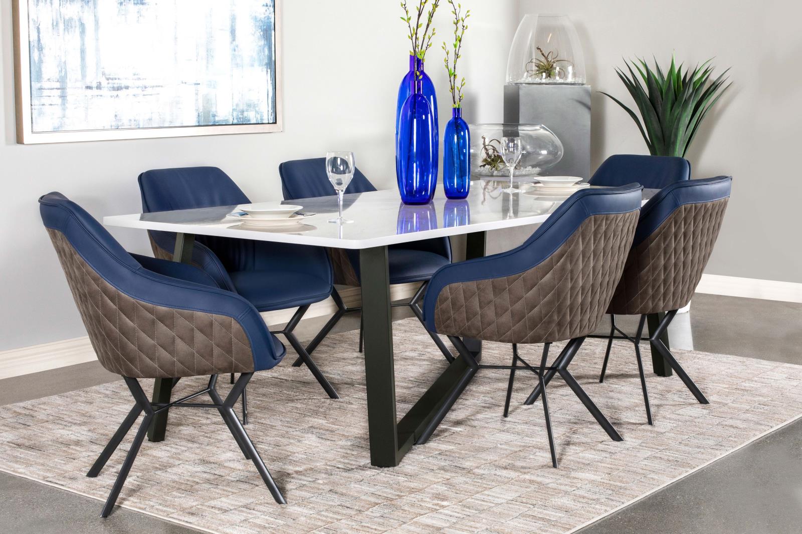 Mayer Faux White Marble/Gunmetal Rectangular Dining Table - 193781 - Bien Home Furniture & Electronics
