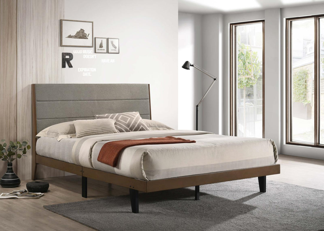 Mays Walnut Brown/Gray Upholstered Platform Bedroom Set - SET | 215961Q | 215962 | 215965 - Bien Home Furniture &amp; Electronics