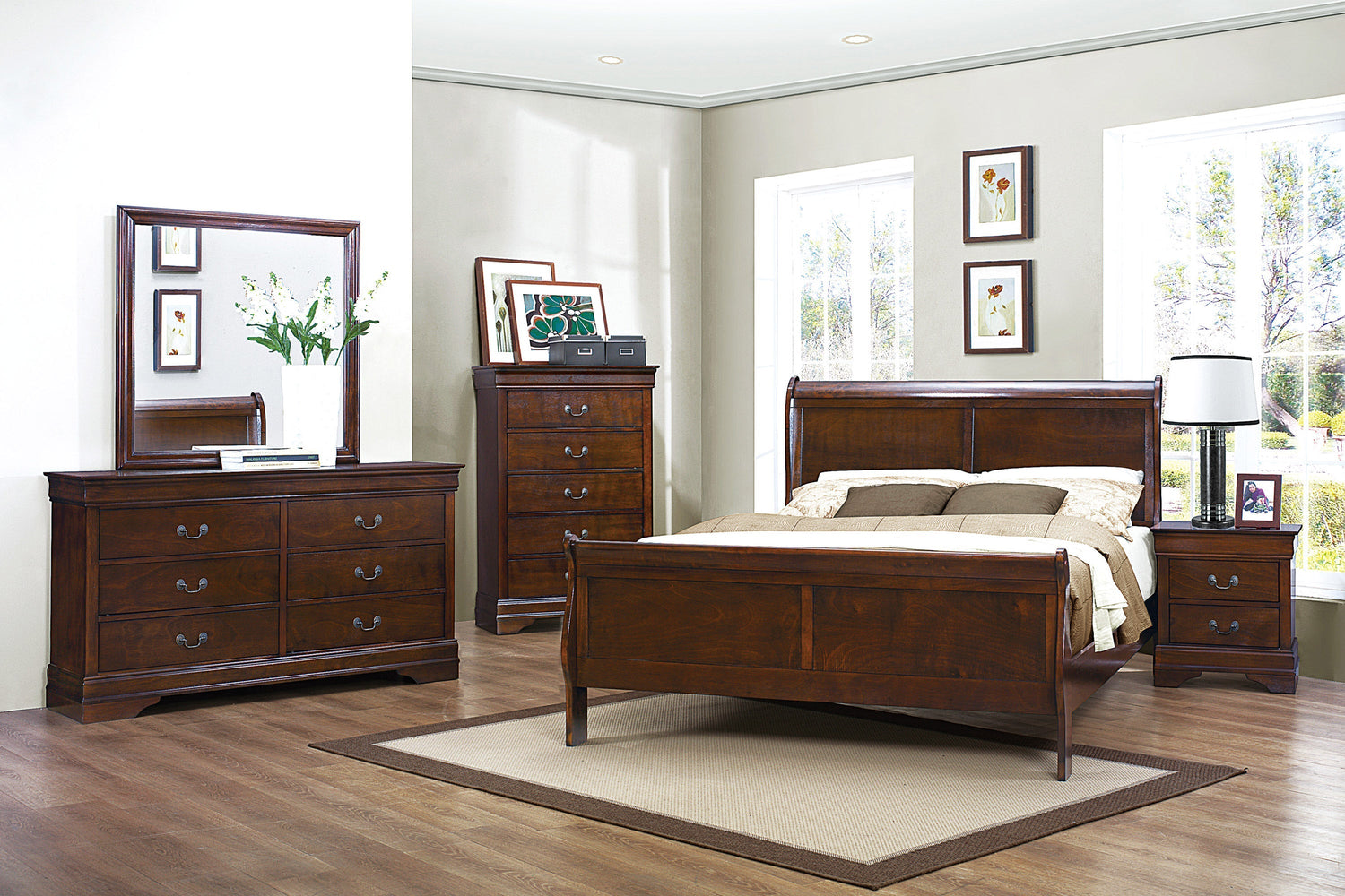 Mayville Brown Cherry Queen Sleigh Bed - SET | 2147-1 | 2147-3 - Bien Home Furniture & Electronics