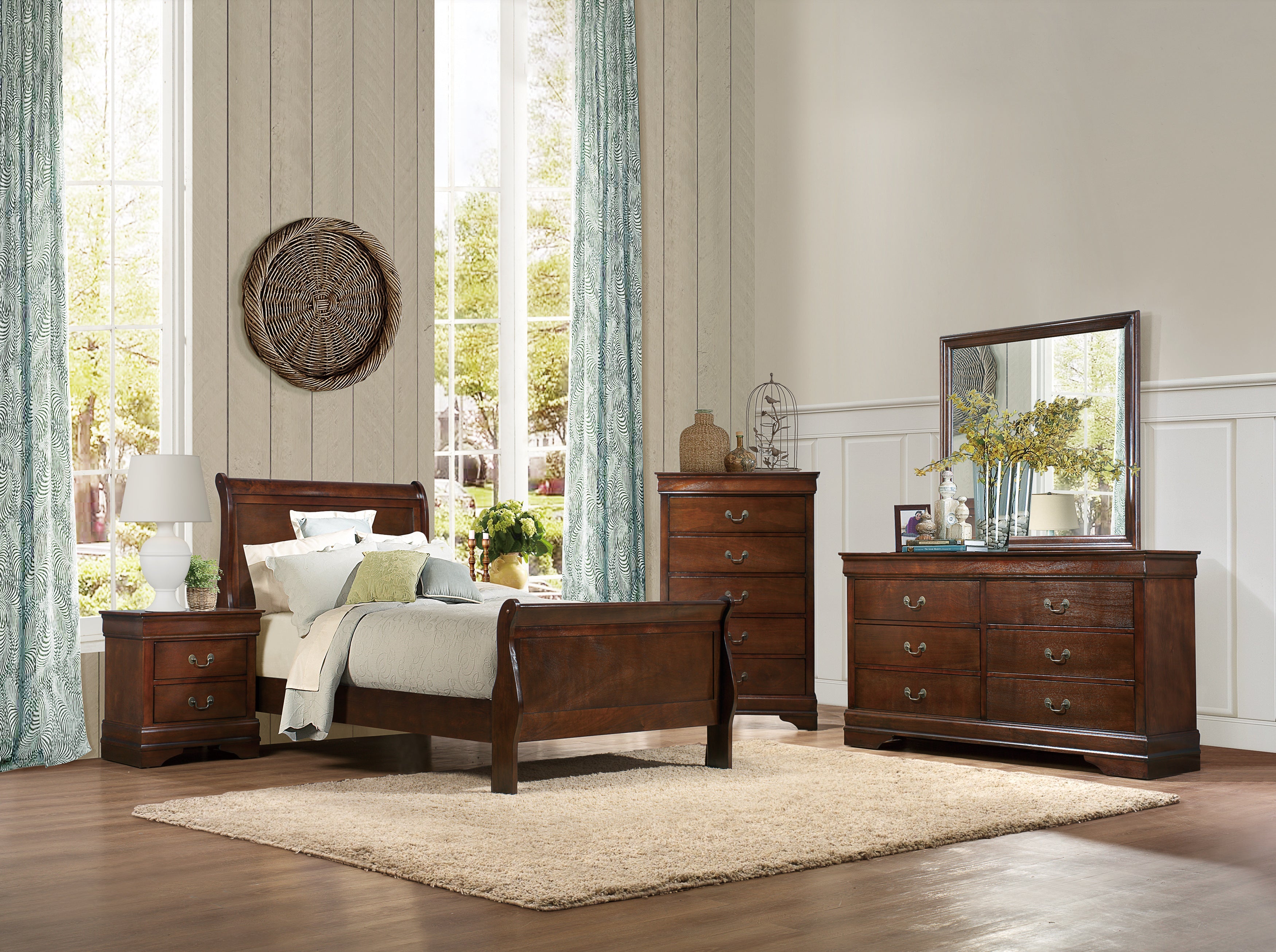 Mayville Brown Cherry Sleigh Youth Bedroom Set - SET | 2147T-1 | 2147T-3 | 2147-5 | 2147-6 | 2147-4 | 2147-9 - Bien Home Furniture &amp; Electronics