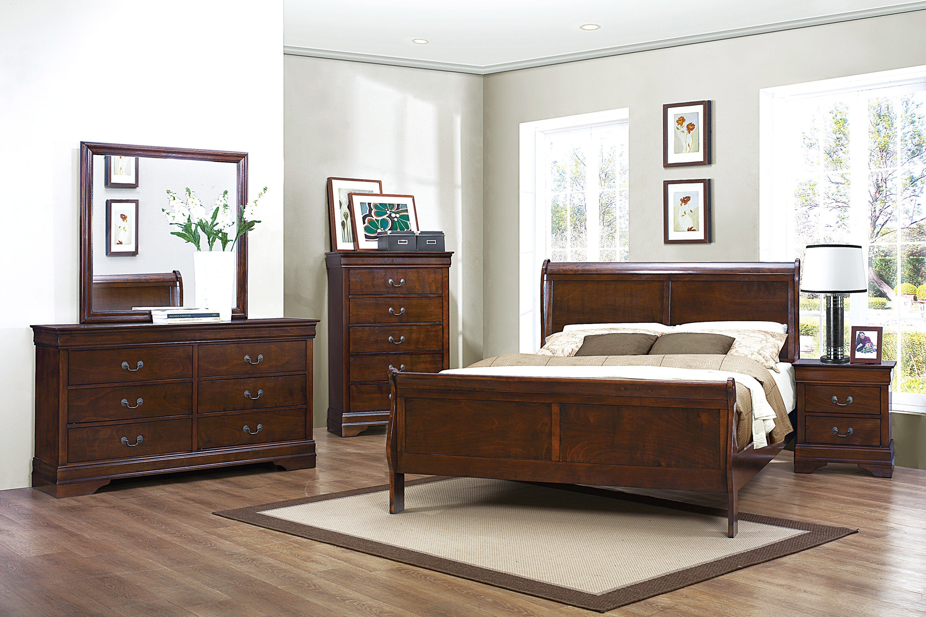 Mayville Brown Cherry Sleigh Youth Bedroom Set - SET | 2147T-1 | 2147T-3 | 2147-5 | 2147-6 | 2147-4 | 2147-9 - Bien Home Furniture &amp; Electronics