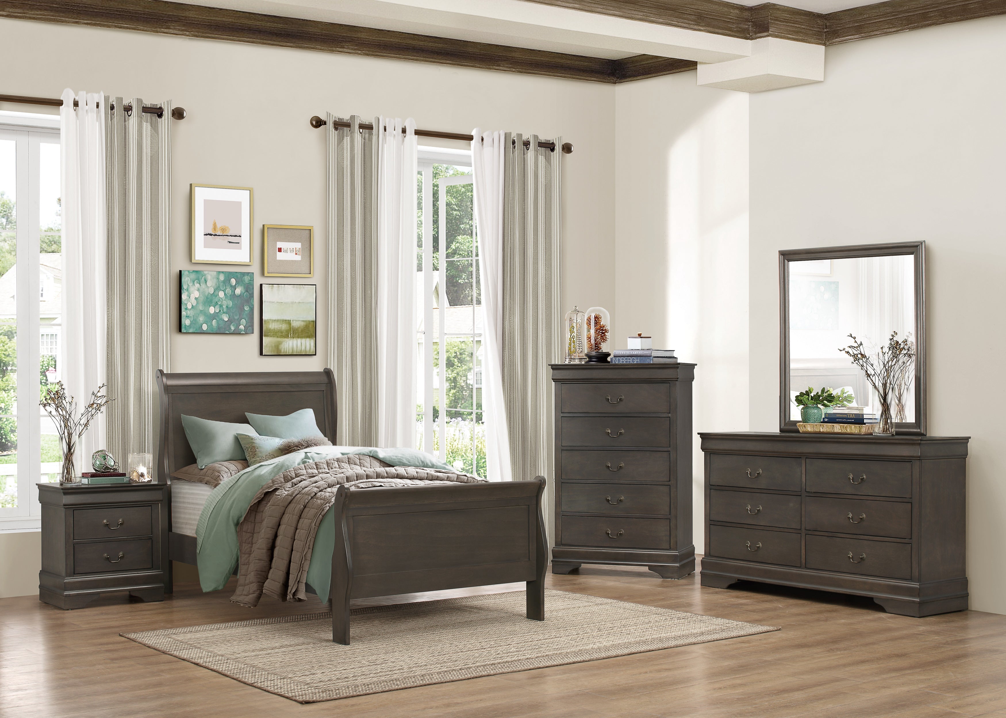 Mayville Stained Gray Twin Sleigh Bed - SET | 2147TSG-1 | 2147TSG-3 - Bien Home Furniture & Electronics