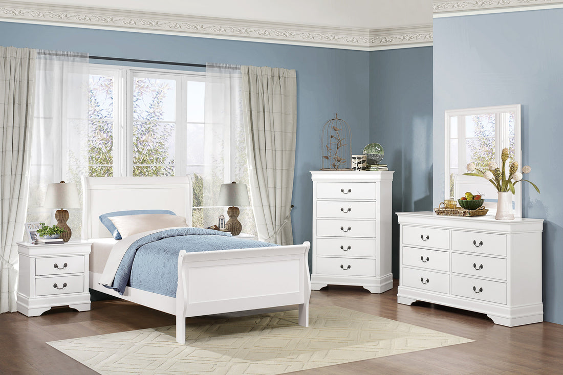 Mayville White Sleigh Youth Bedroom Set - SET | 2147TW-1 | 2147TW-3 | 2147W-4 | 2147W-9 - Bien Home Furniture &amp; Electronics