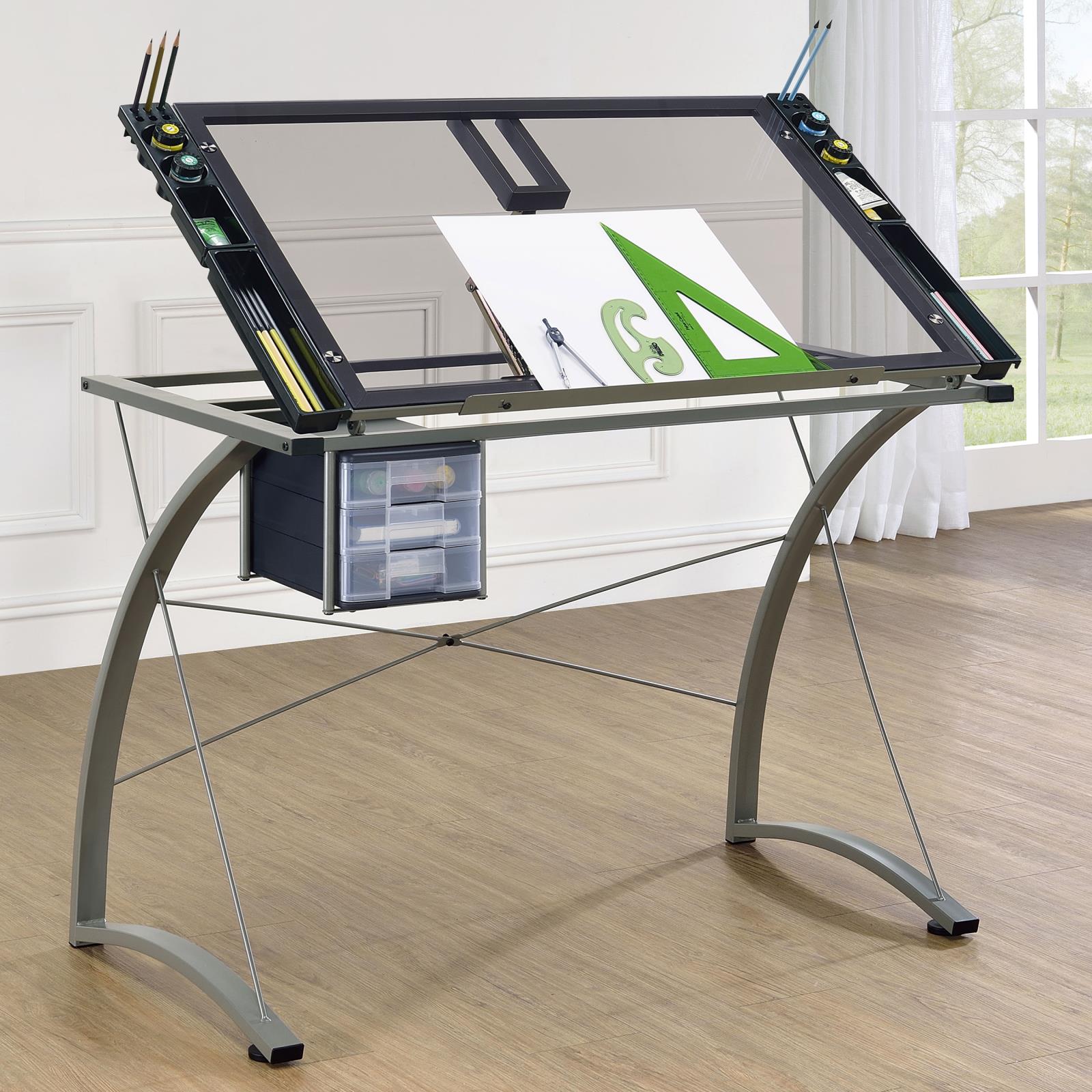 Melo Champagne 3-Drawer Drafting Desk - 800986 - Bien Home Furniture & Electronics